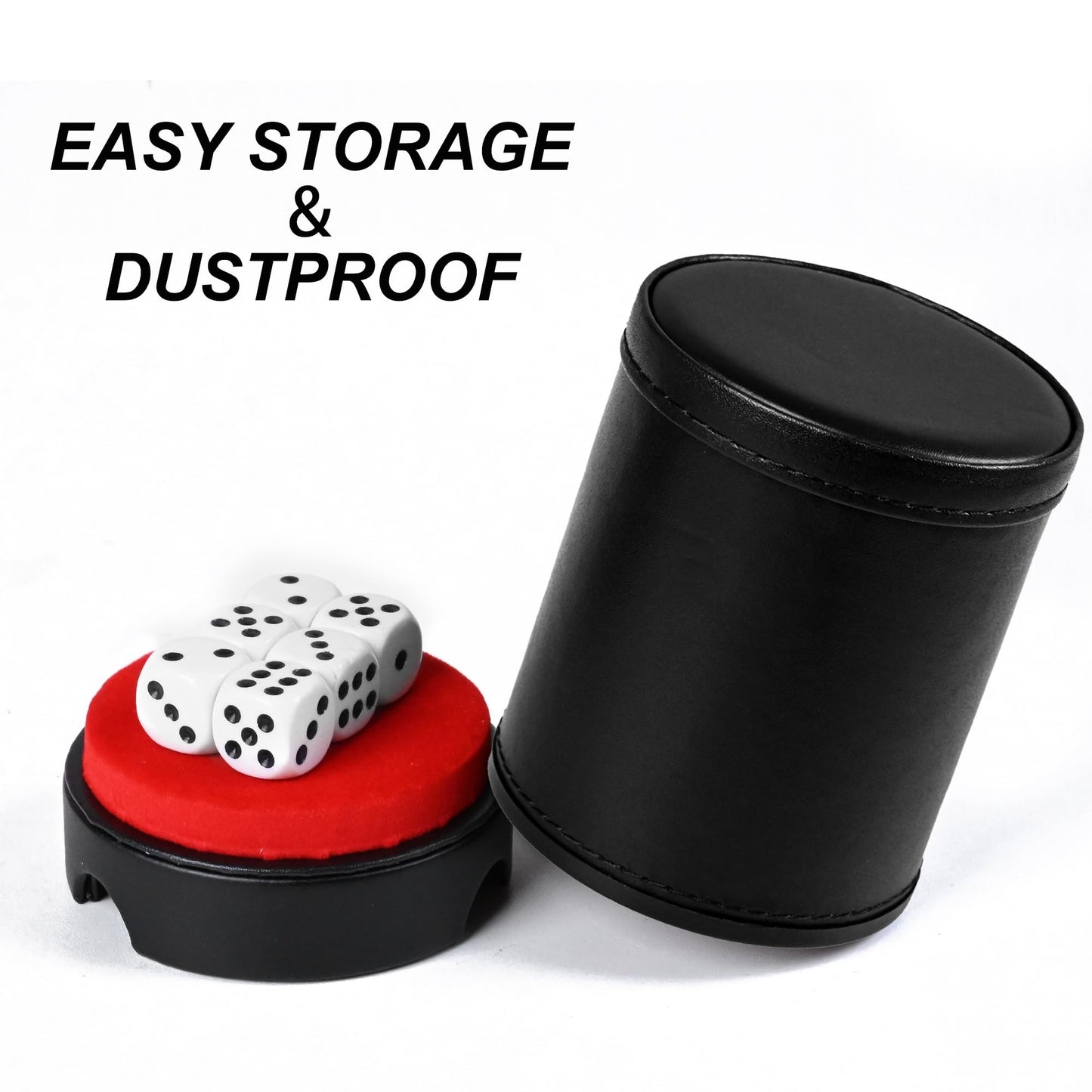 TUZAMA Dice Cup with Lid – PU Leather, Felt-Lined, 6 Dice Included