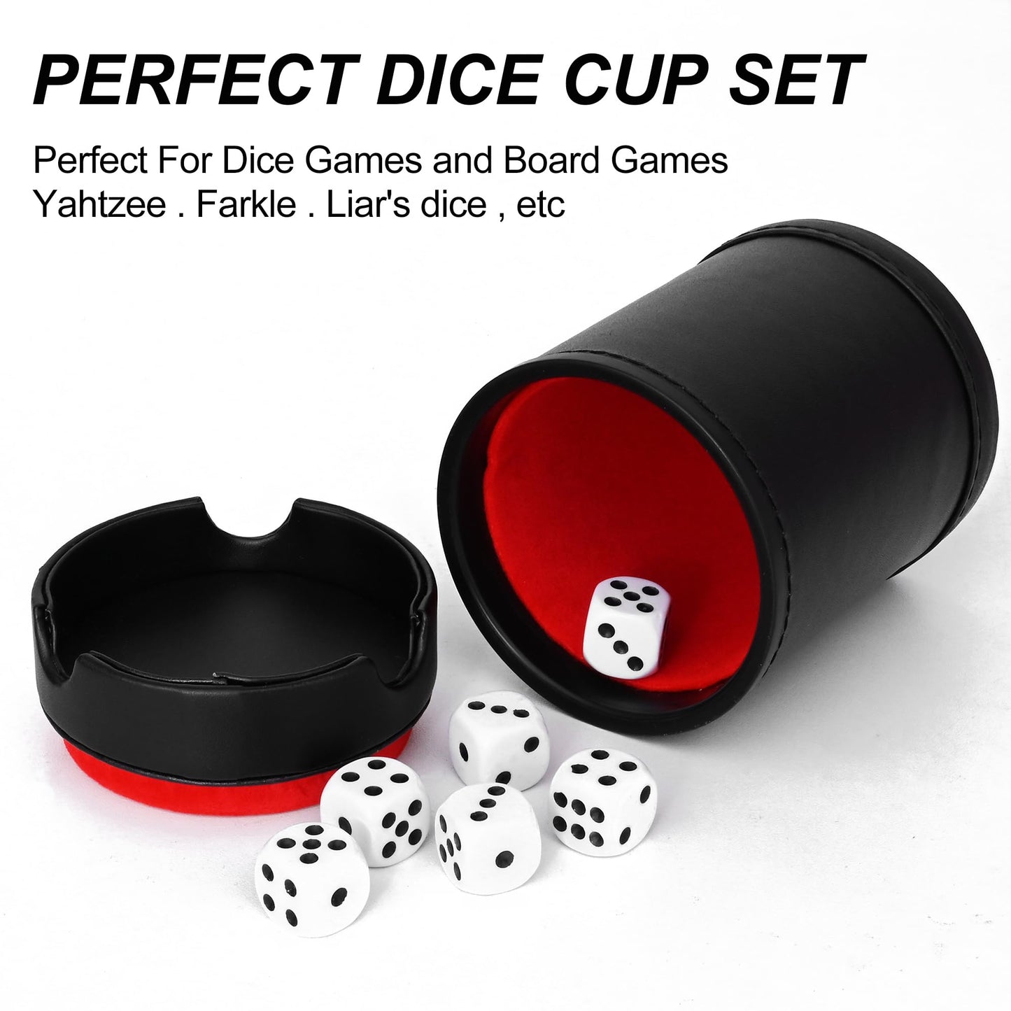TUZAMA Dice Cup with Lid – PU Leather, Felt-Lined, 6 Dice Included