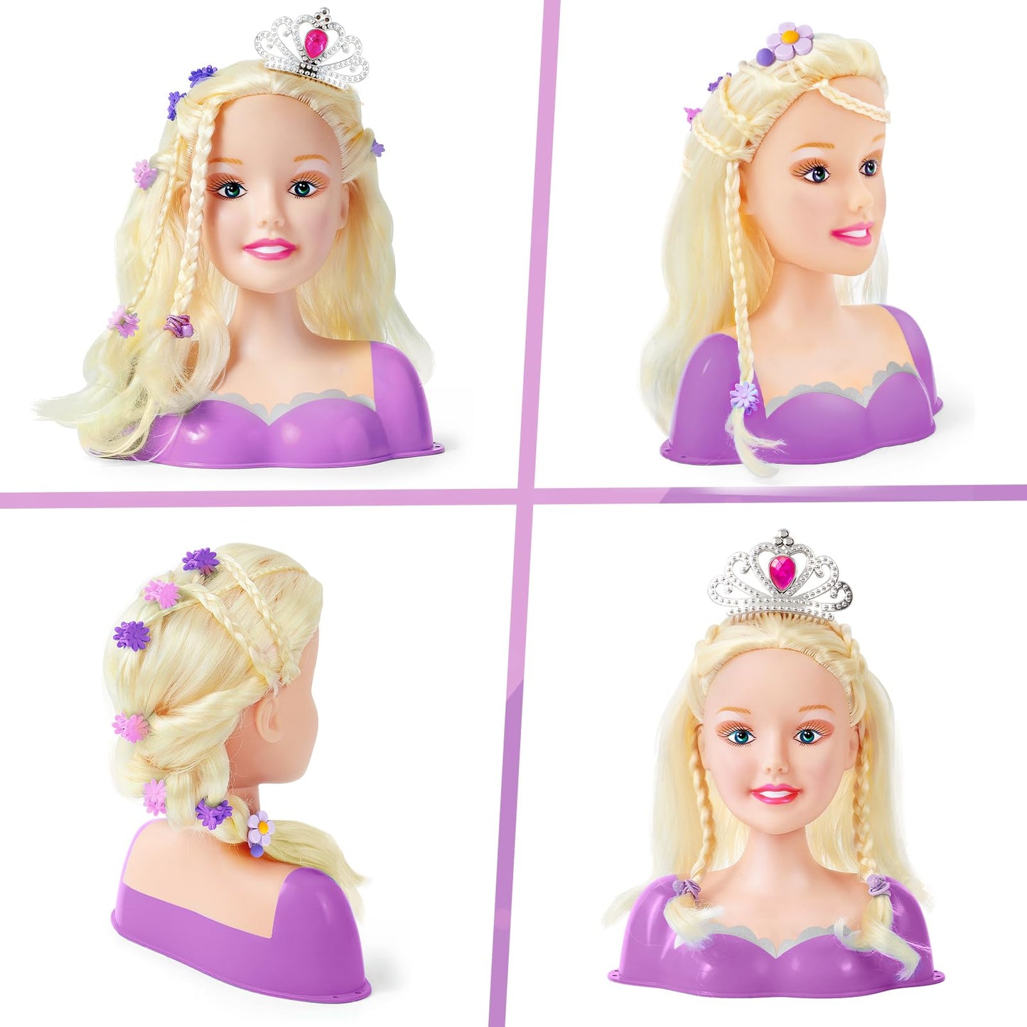 TUZT Hair Styling Doll Head Kit for Kids — 34-Piece Salon Playset with Realistic Dryer & Curling Iron