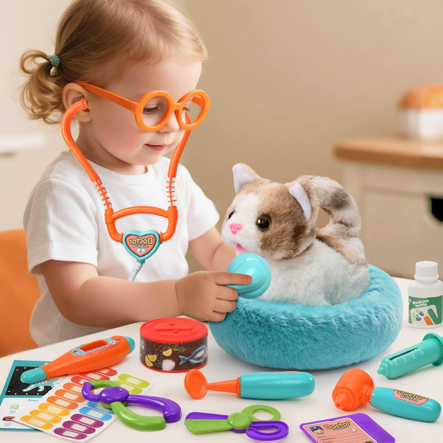 TUZT 17PCS Interactive Cat Toys – Veterinarian Playset for Kids 3-8
