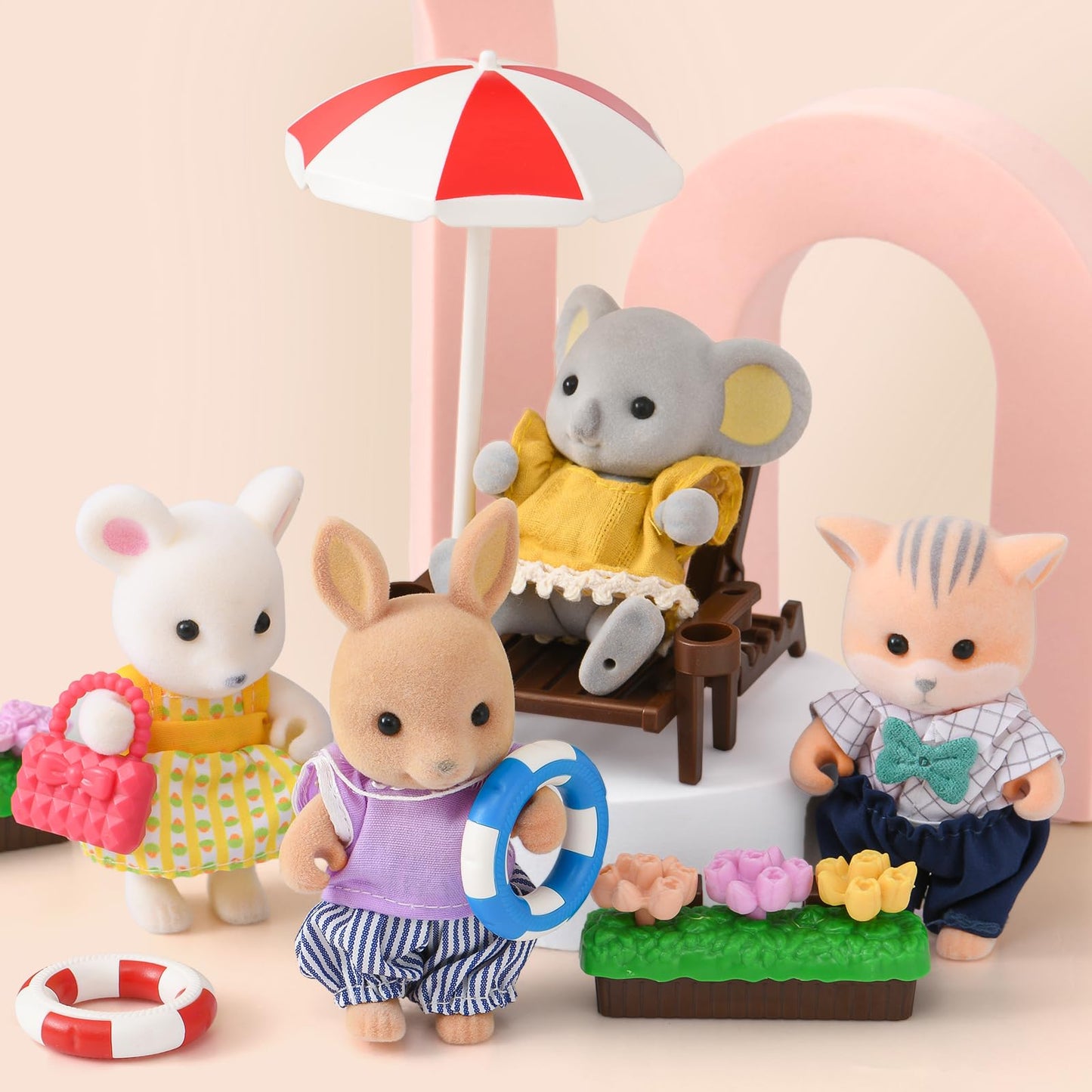 TUZT 3-Story Doll House with 45 Pcs Furniture & 4 Animal Dolls