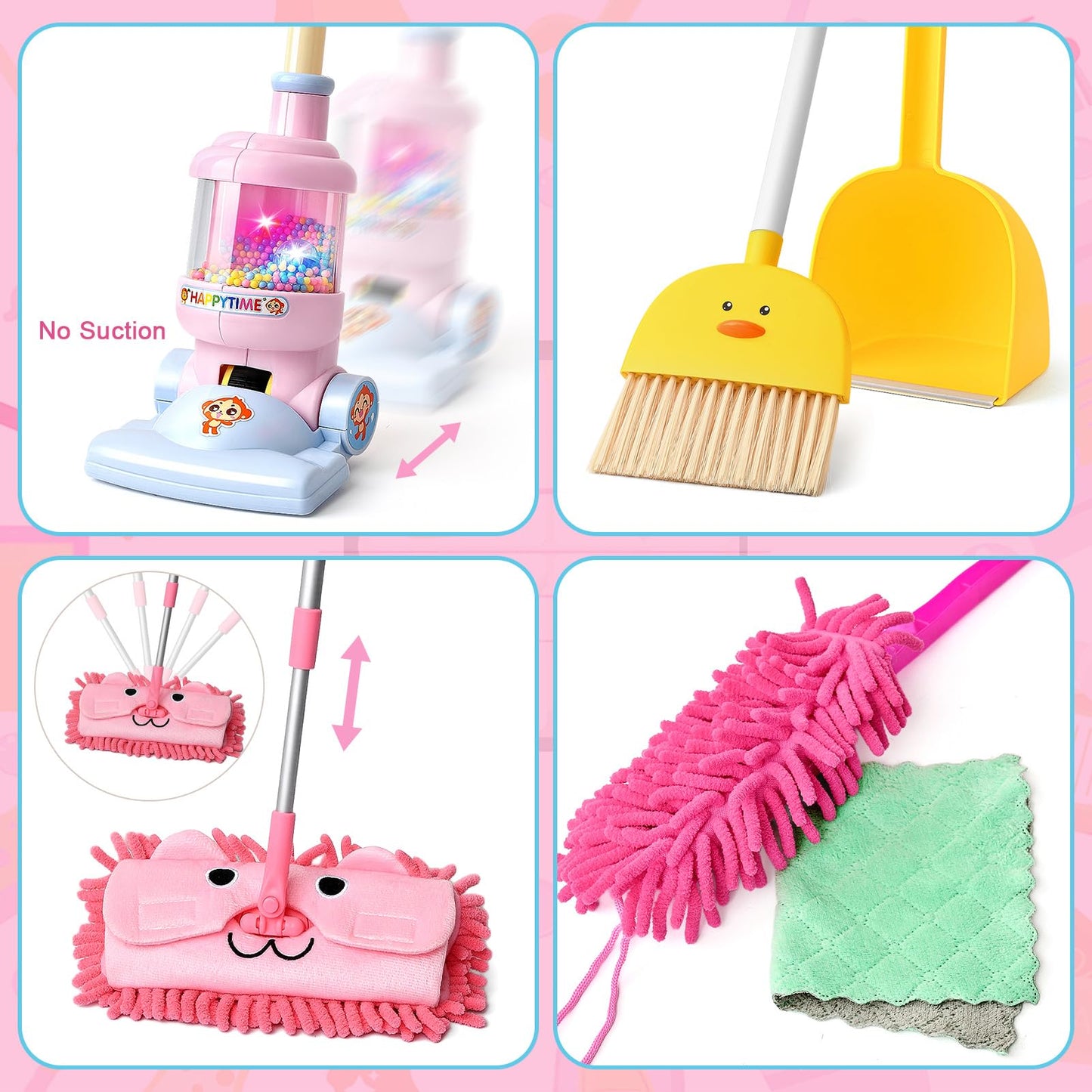 TUZT Kids Cleaning Toys Playset – 6-Piece Pretend Vacuum with Lights & Sound for Toddlers