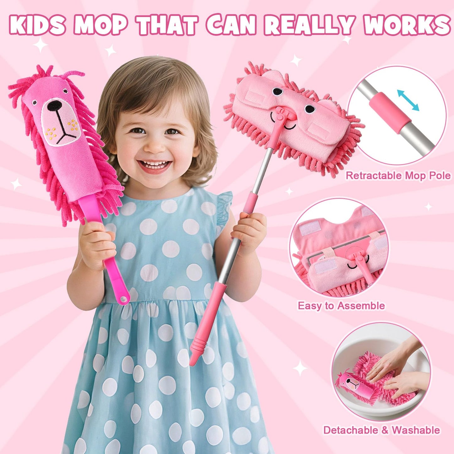 TUZT Kids Cleaning Toys Playset – 6-Piece Pretend Vacuum with Lights & Sound for Toddlers