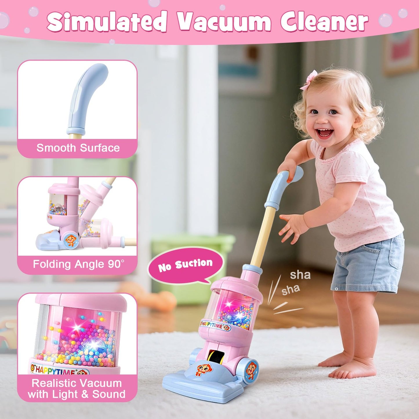 TUZT Kids Cleaning Toys Playset – 6-Piece Pretend Vacuum with Lights & Sound for Toddlers