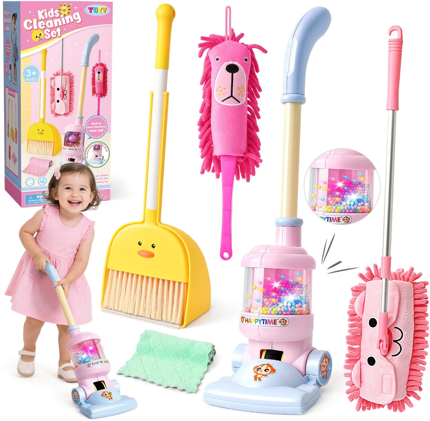 TUZT Kids Cleaning Toys Playset – 6-Piece Pretend Vacuum with Lights & Sound for Toddlers