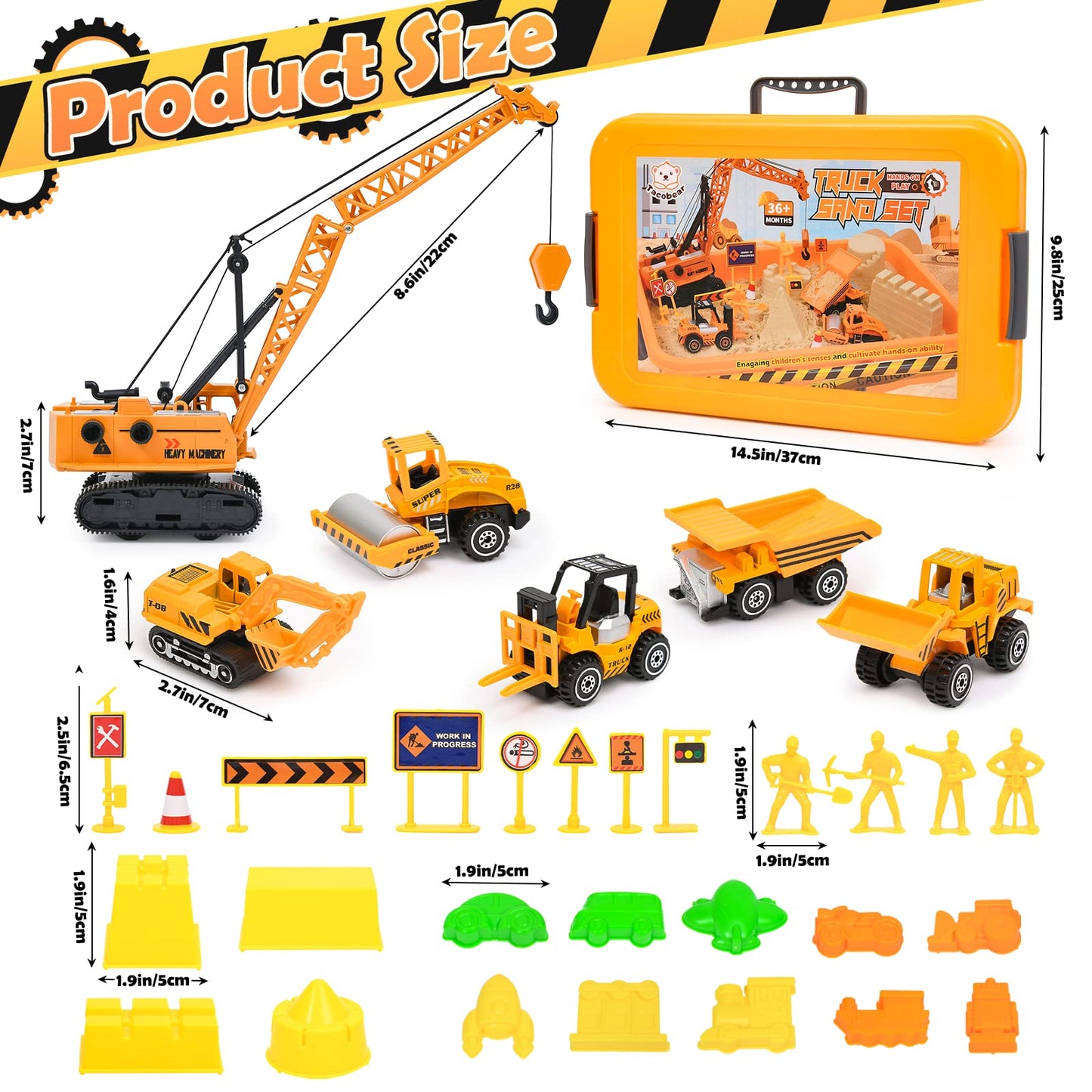 TUZT Kids Construction Sensory Bin Play Sand Kit – 3.1 lb Sand, Tower Crane & Trucks for Ages 3-8
