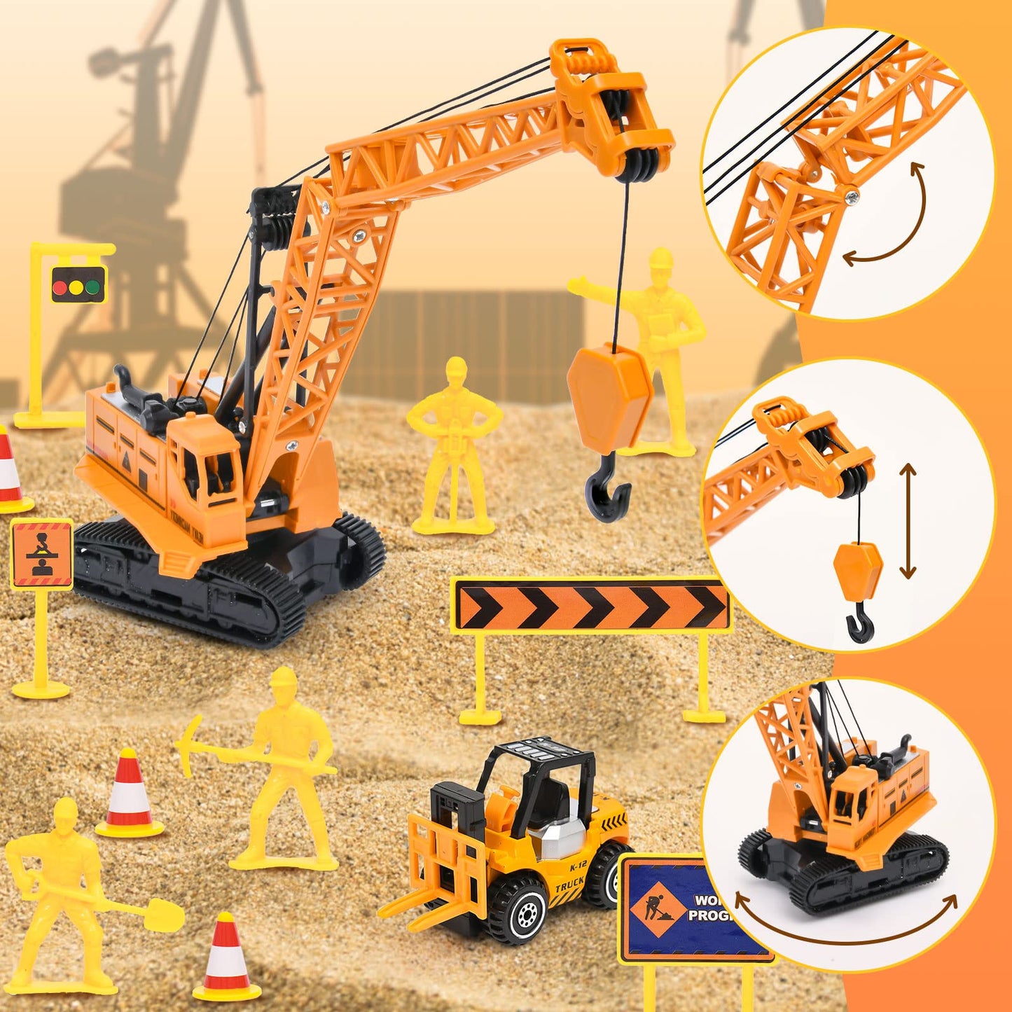 TUZT Kids Construction Sensory Bin Play Sand Kit – 3.1 lb Sand, Tower Crane & Trucks for Ages 3-8