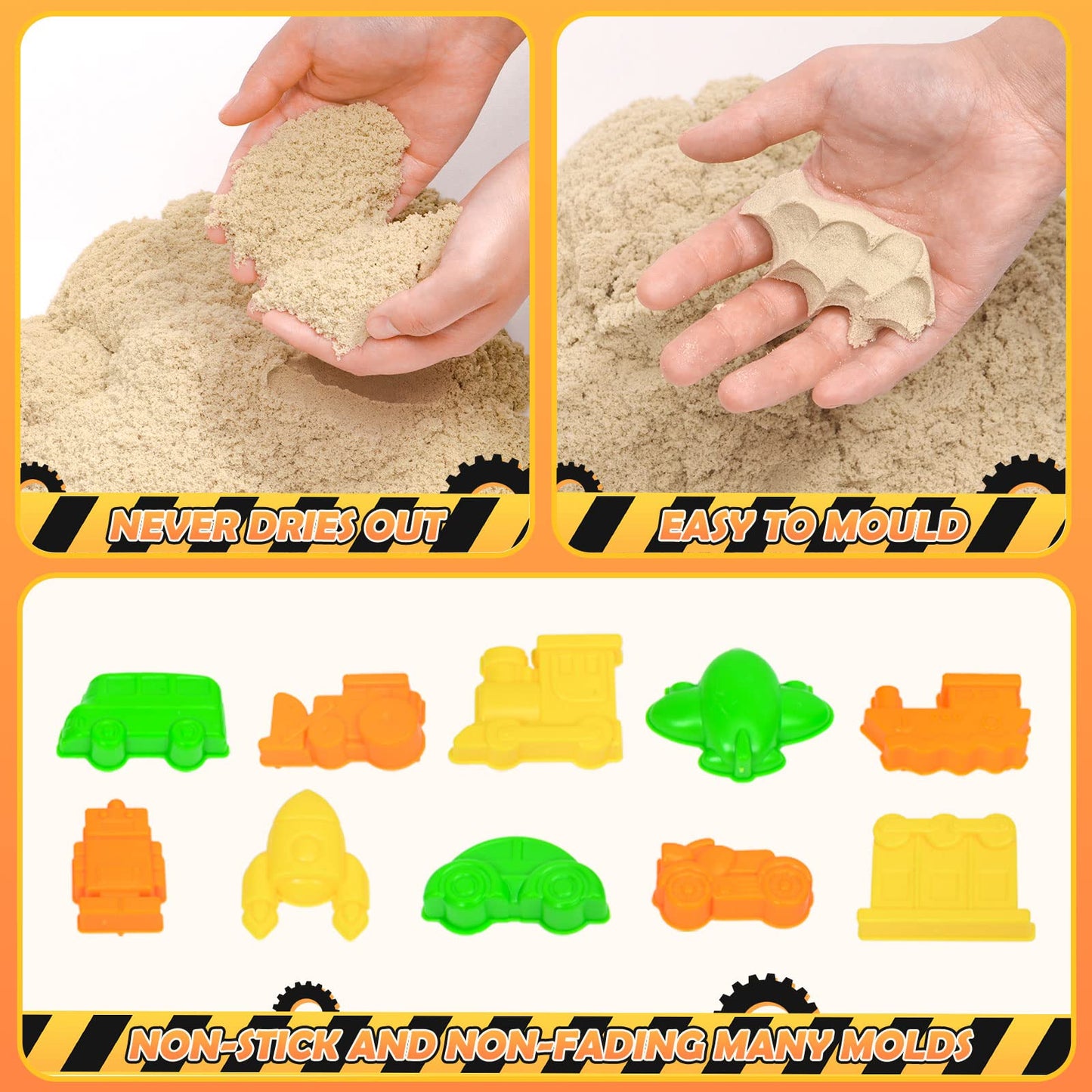 TUZT Kids Construction Sensory Bin Play Sand Kit – 3.1 lb Sand, Tower Crane & Trucks for Ages 3-8