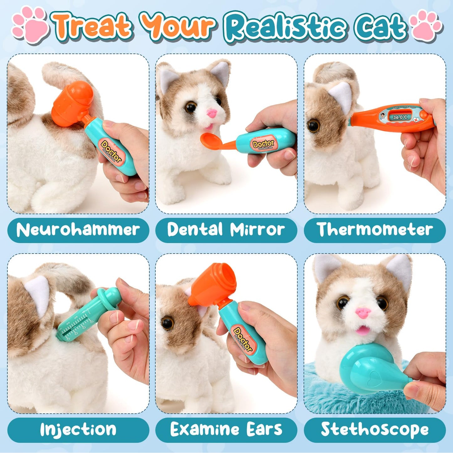 TUZT 17PCS Interactive Cat Toys – Veterinarian Playset for Kids 3-8
