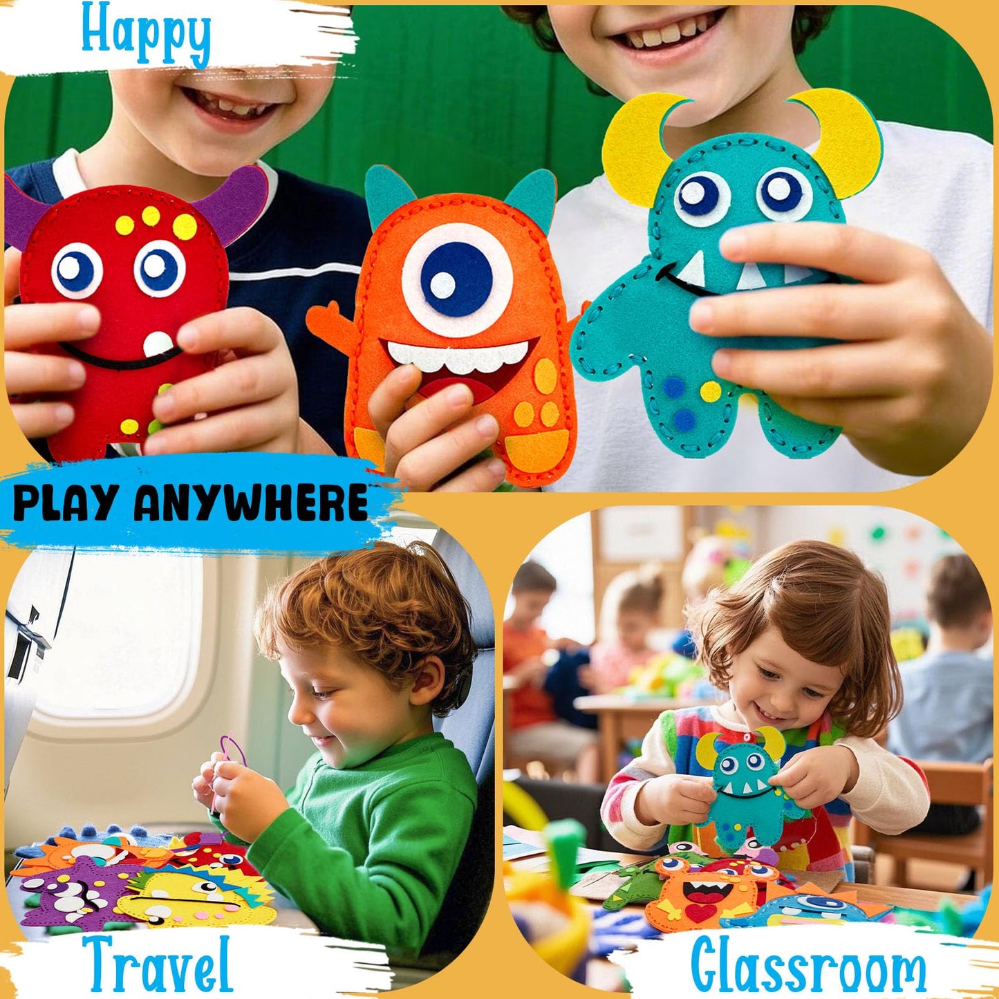 TUZT My First Sewing Kit for Kids – Monster Plush Crafts for Beginners (12 Pre-Cut Monsters)