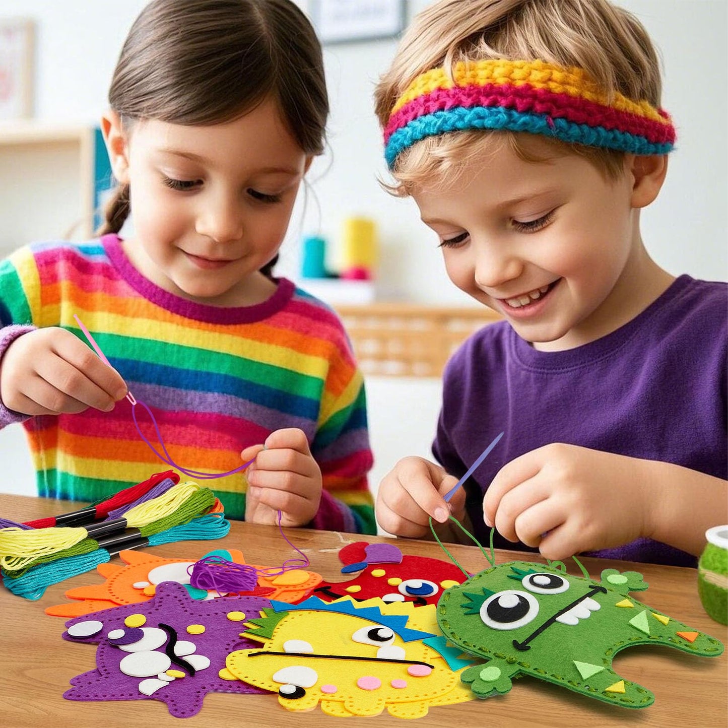 TUZT My First Sewing Kit for Kids – Monster Plush Crafts for Beginners (12 Pre-Cut Monsters)