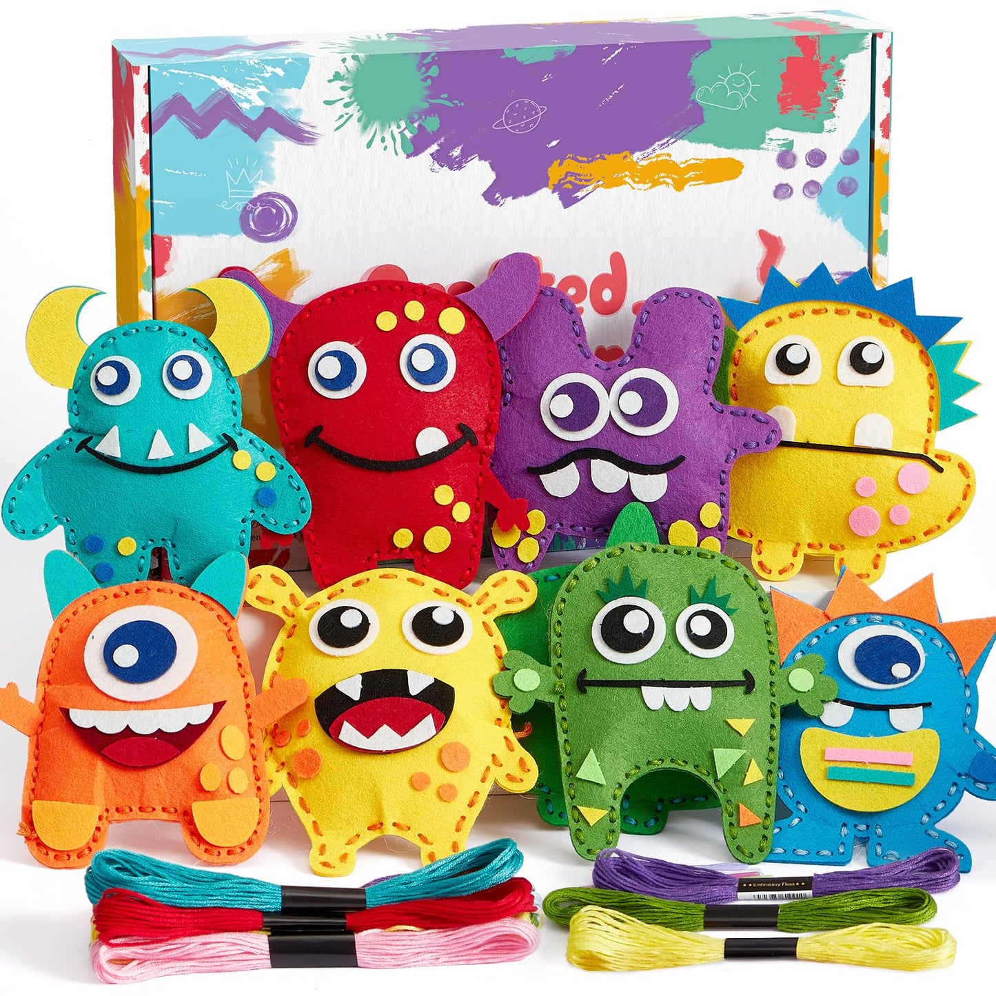 TUZT My First Sewing Kit for Kids – Monster Plush Crafts for Beginners (12 Pre-Cut Monsters)
