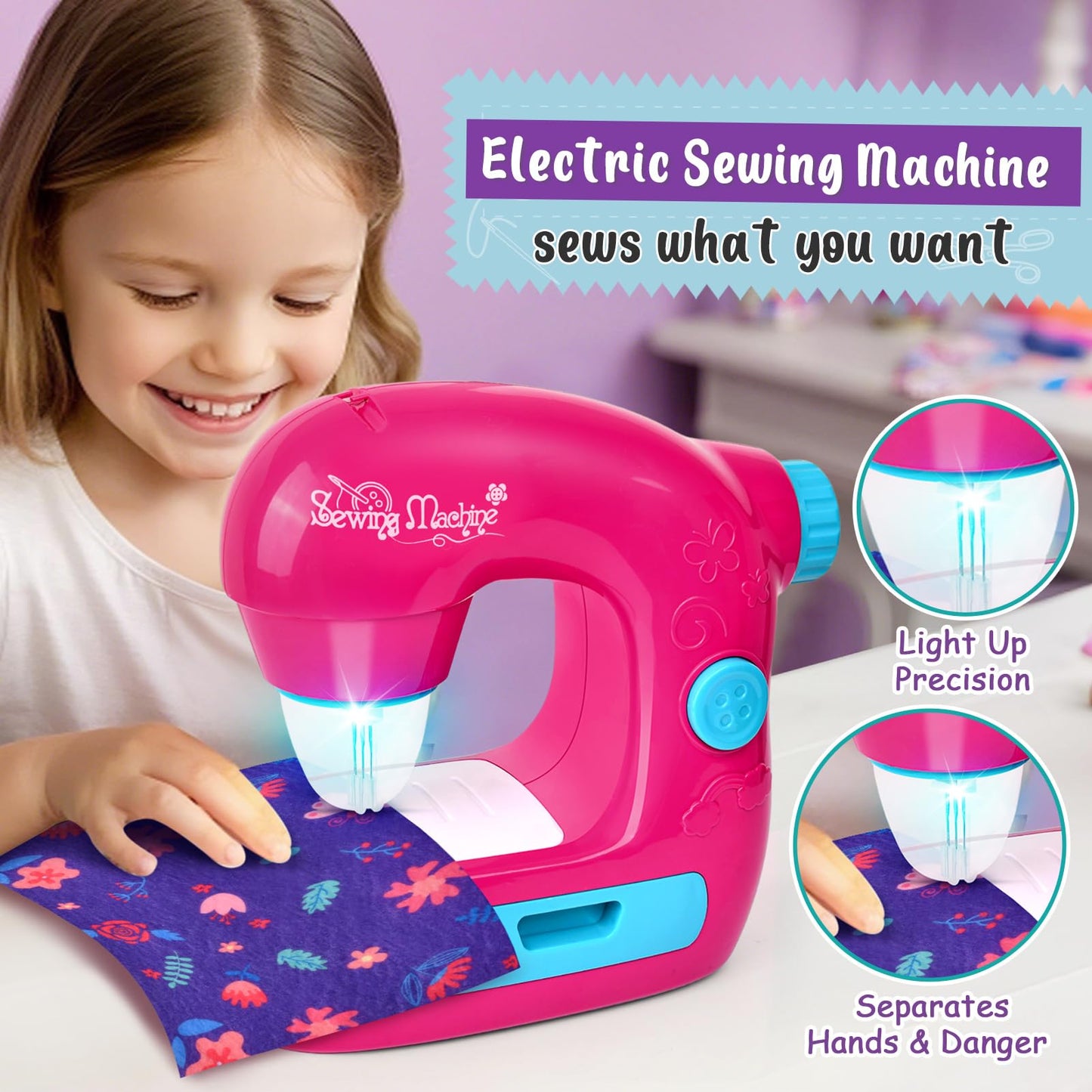 TUZT Mini Sewing Machine Toy Kit for Kids 4-12 | 22-Piece Portable Sewing Set