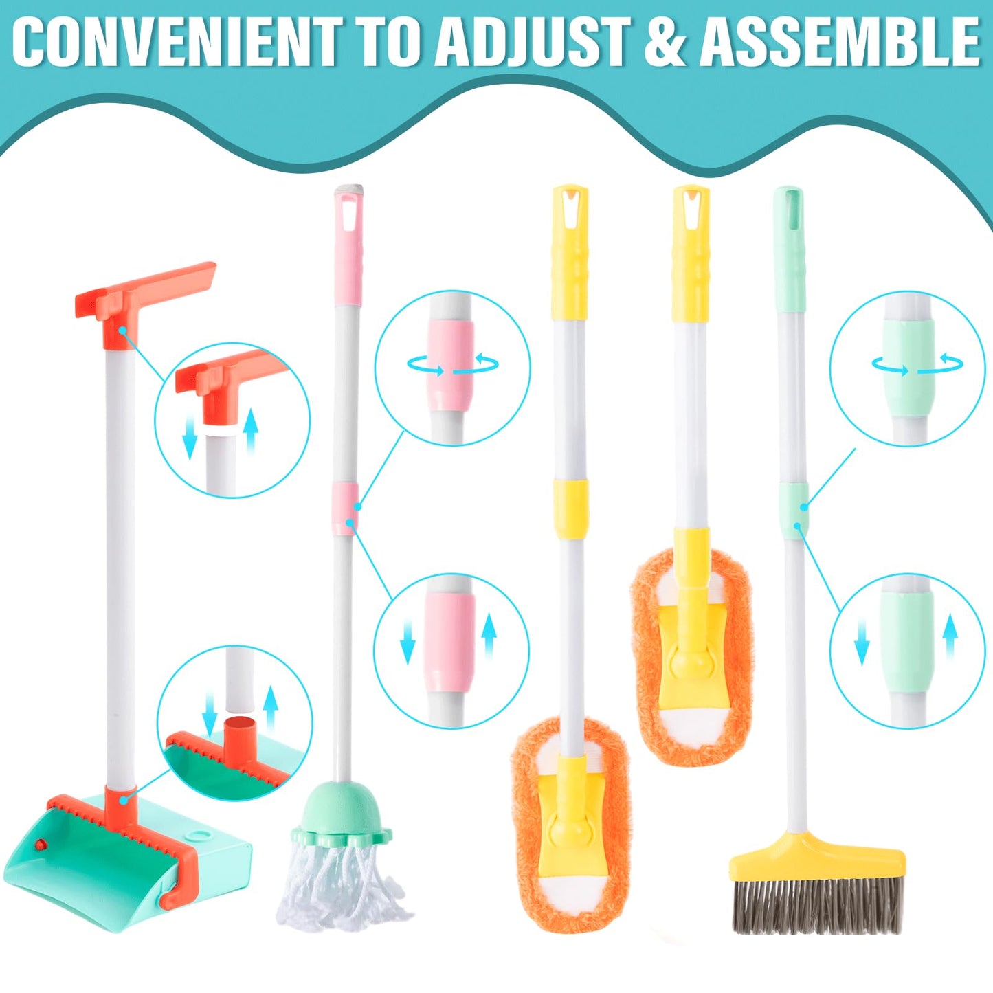 TUZT 14PCS Toddler Cleaning Toy Set – Adjustable Mop & Broom, Montessori Pretend Play Gift
