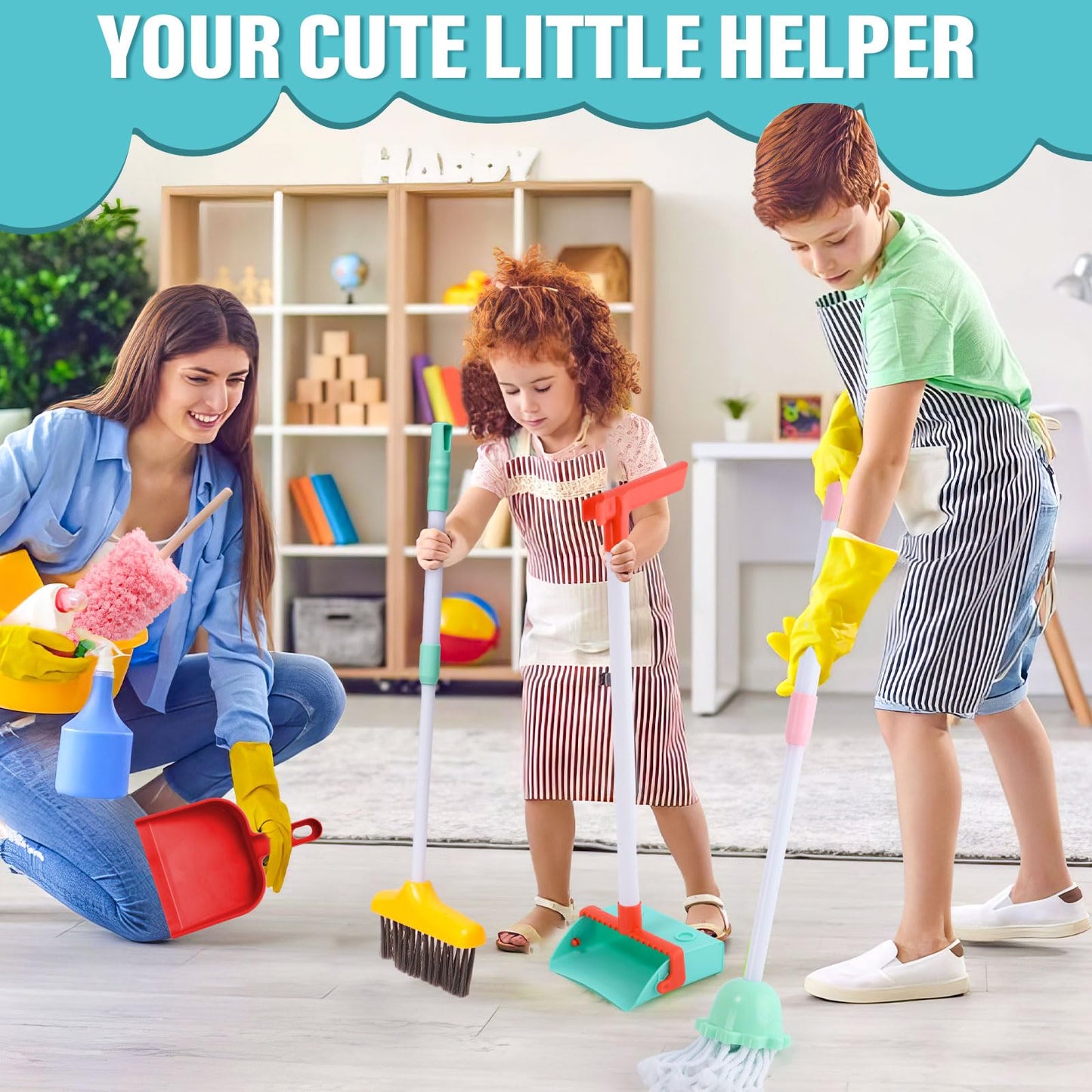 TUZT 14PCS Toddler Cleaning Toy Set – Adjustable Mop & Broom, Montessori Pretend Play Gift