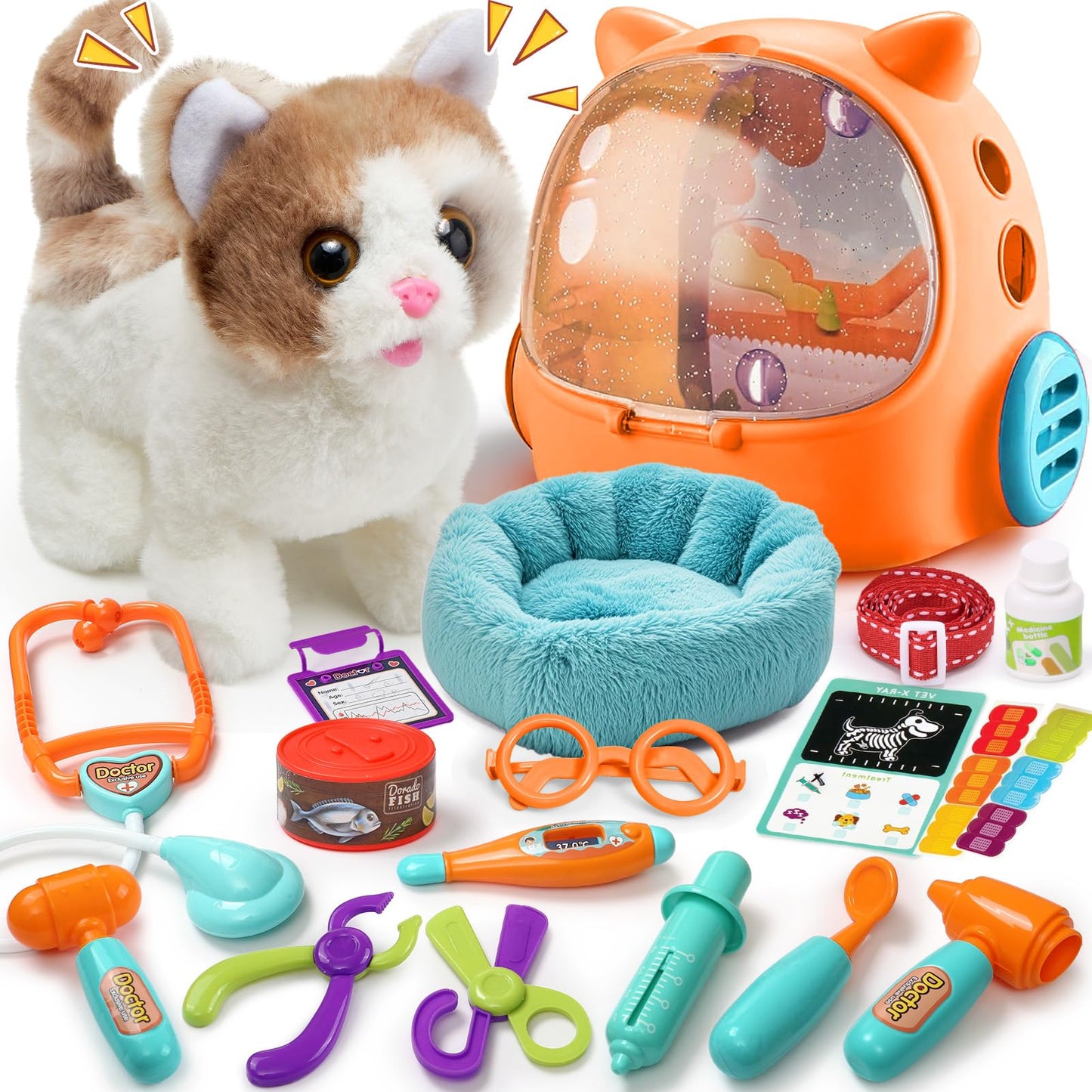 TUZT 17PCS Interactive Cat Toys – Veterinarian Playset for Kids 3-8
