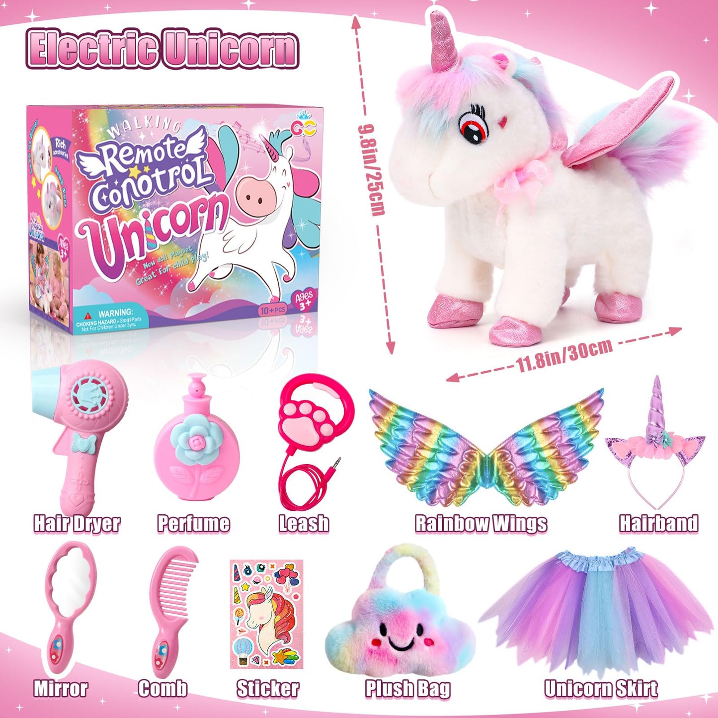 TUZT Walking Talking Remote Control Unicorn Toy for Girls 4-6