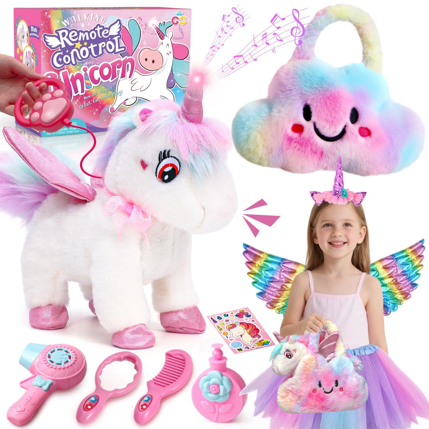 TUZT Walking Talking Remote Control Unicorn Toy for Girls 4-6