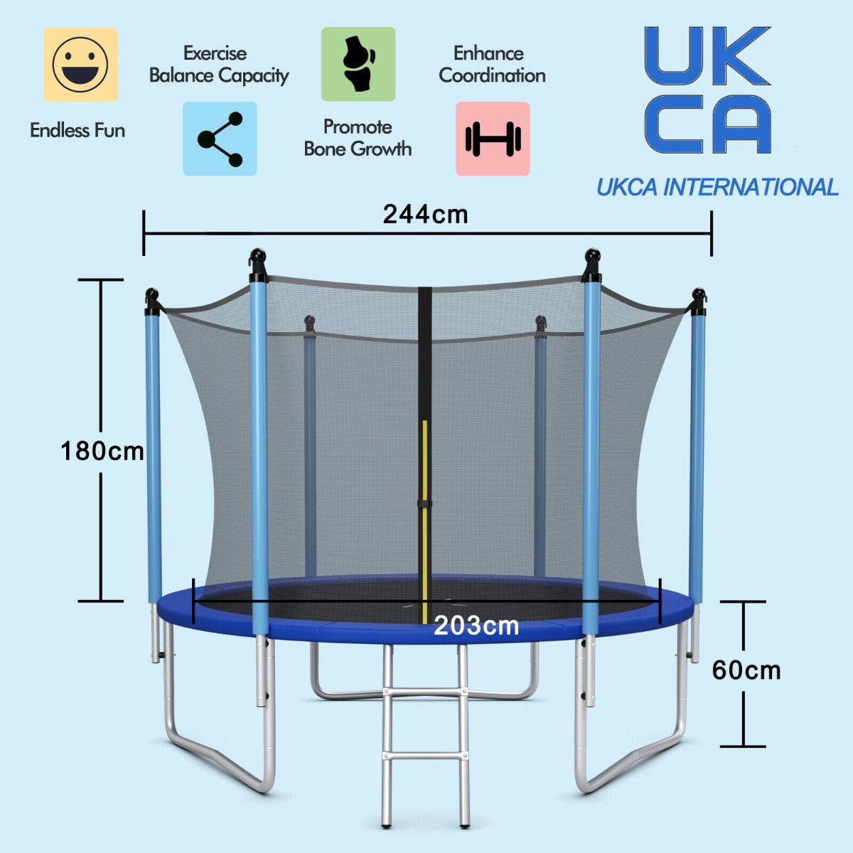 8/10/12FT Outdoor Trampoline with Enclosure Net and Ladder-8FT