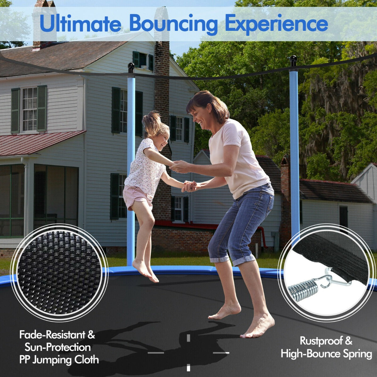 8/10/12FT Outdoor Trampoline with Enclosure Net and Ladder-8FT