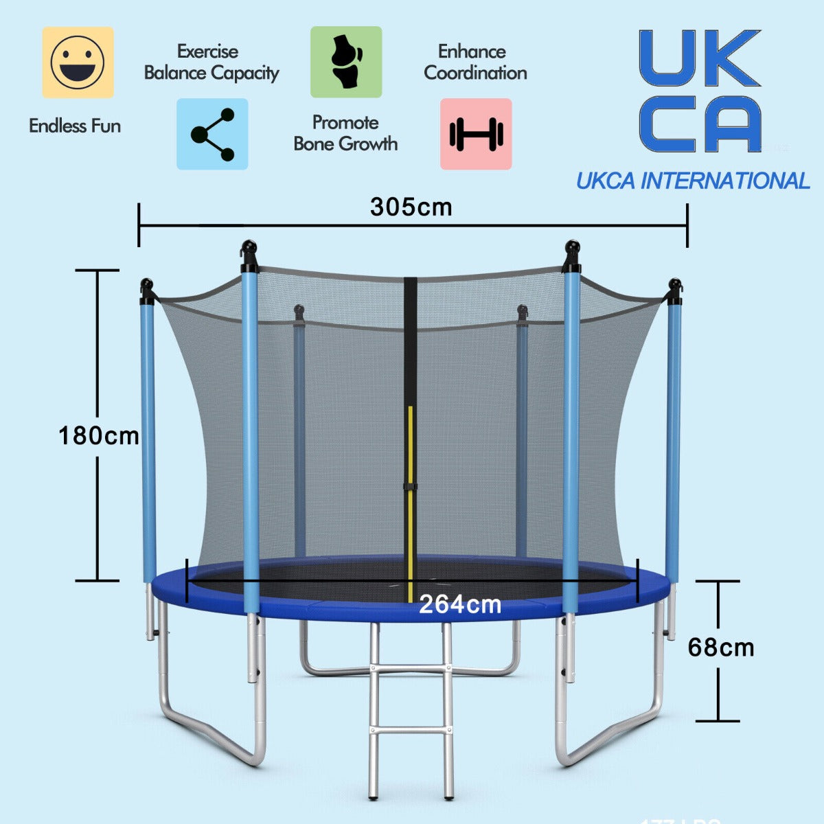 8/10/12FT Outdoor Trampoline with Enclosure Net and Ladder-8FT