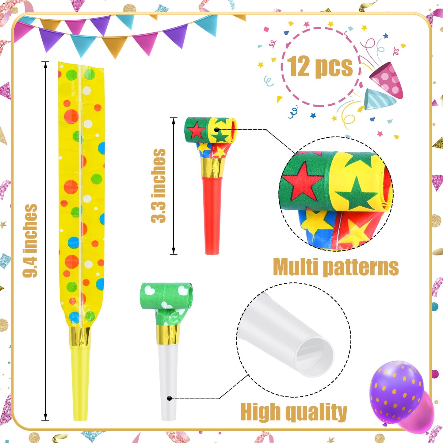 Twavang 12 Pcs Party Blower Colorful Blowouts Noisemakers for Parties