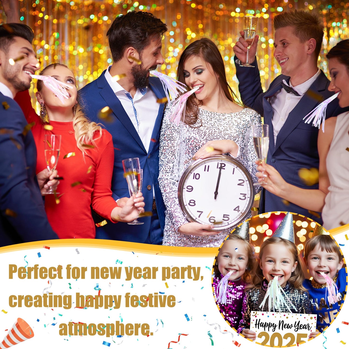 Twavang 12 Pcs Glitter Party Blowers – Metallic Fringe Noise Makers for Parties