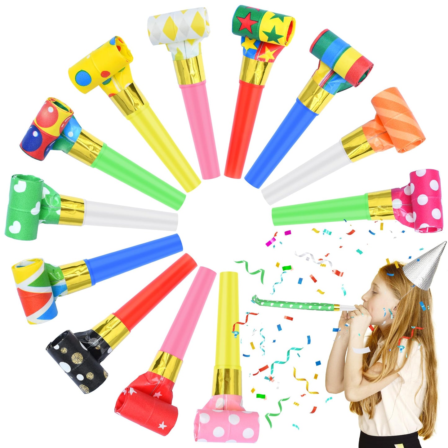 Twavang 12 Pcs Party Blower Colorful Blowouts Noisemakers for Parties