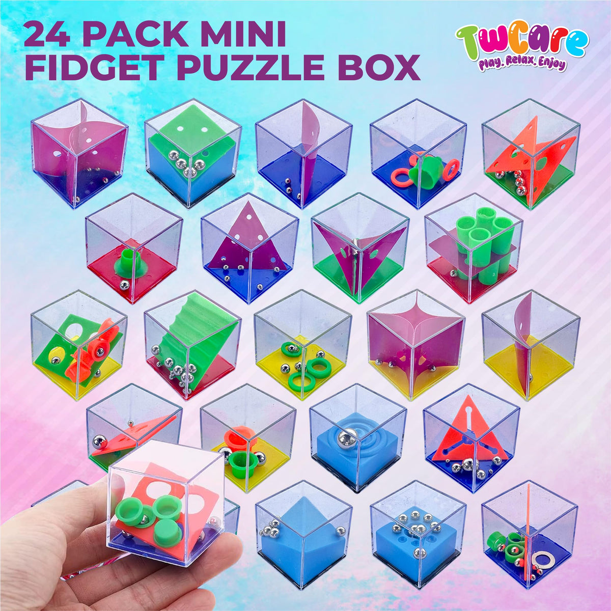 TwCare Brain Teaser Puzzle Cubes – 24 Pack Party Favors & Fidget Toys