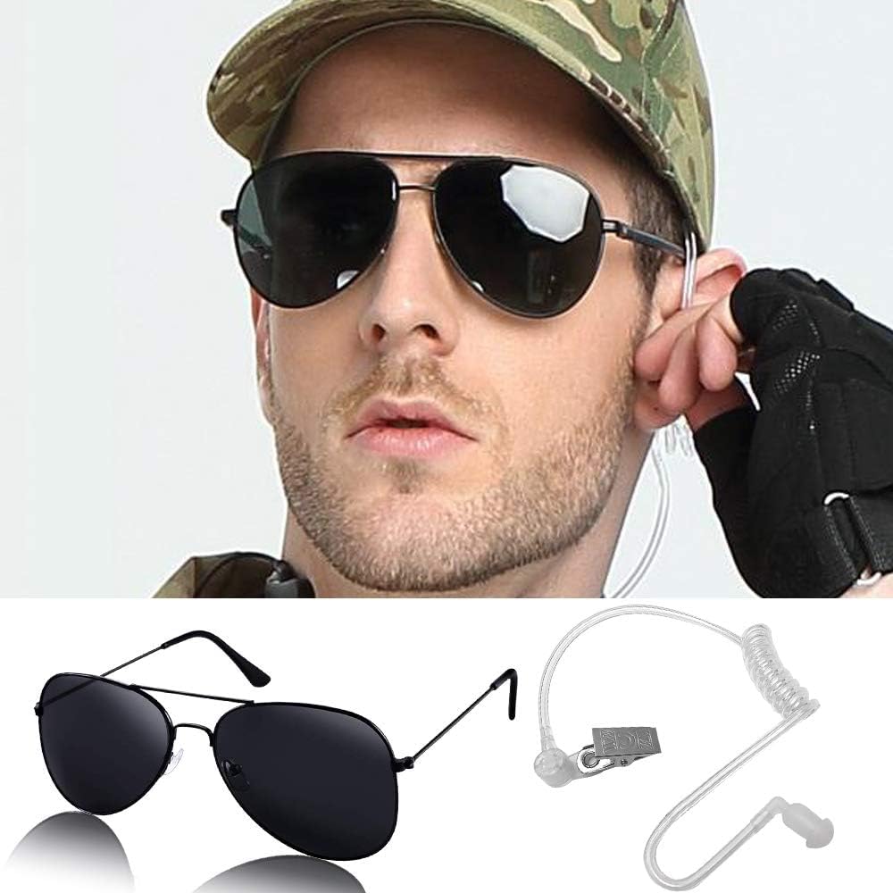 Twdrer 2-Piece Spy Agent Costume Set with Earpiece & Sunglasses | Halloween Cosplay Accessories