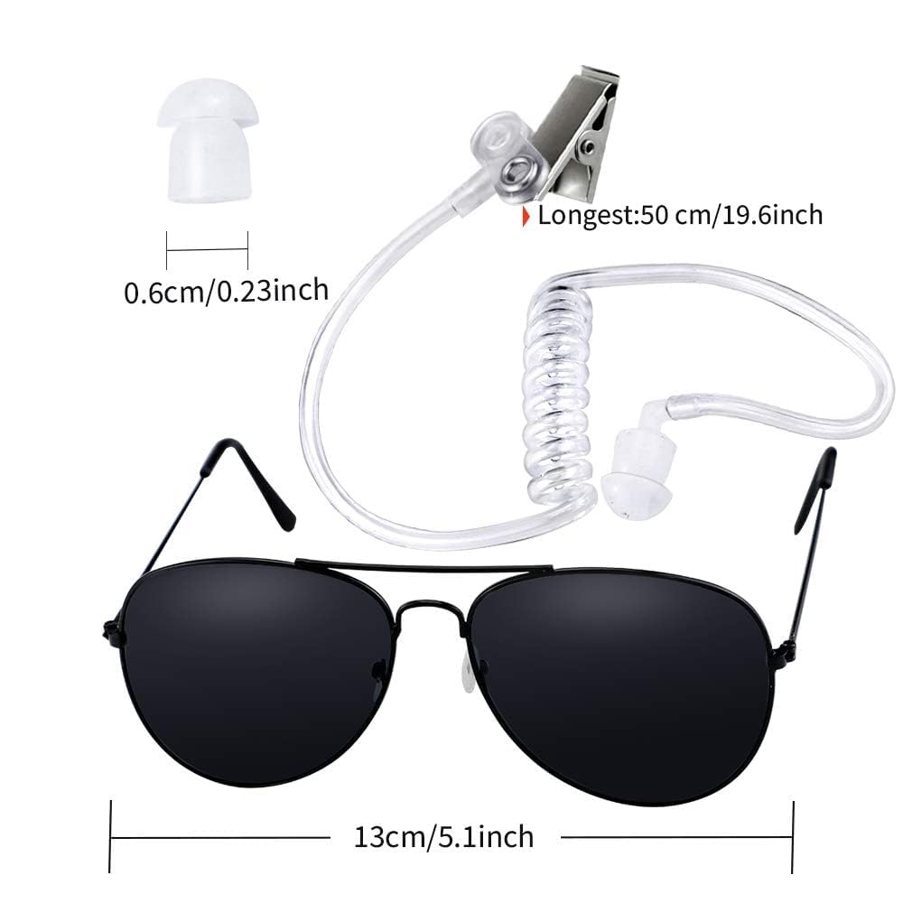 Twdrer 2-Piece Spy Agent Costume Set with Earpiece & Sunglasses | Halloween Cosplay Accessories