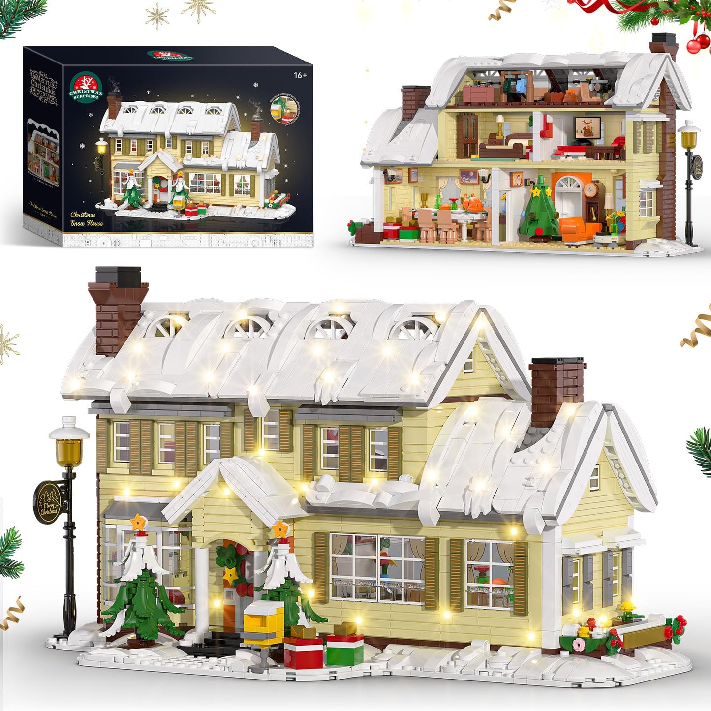 Tweandar Christmas Village House Building Set with Warm LED Lights | 2069PCS