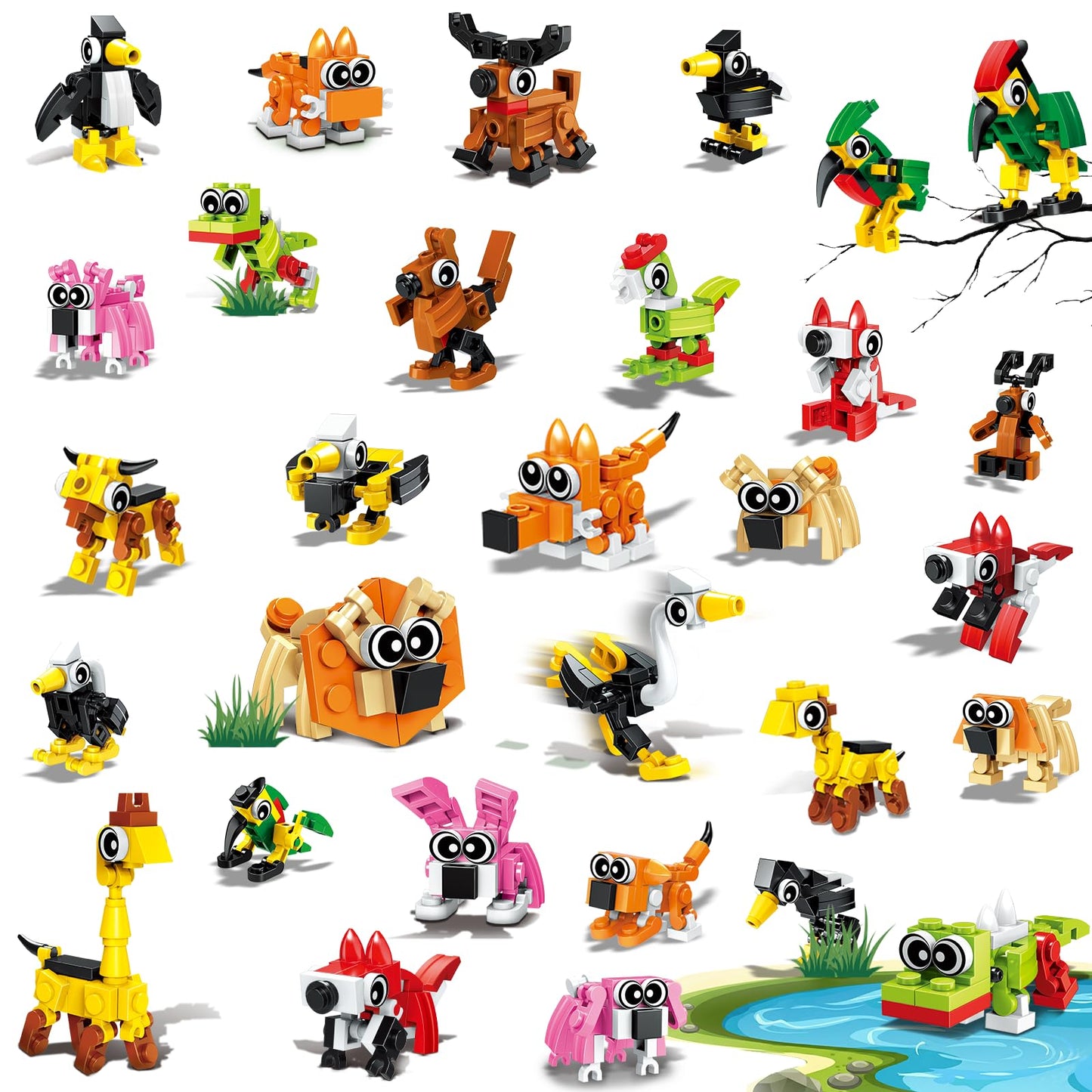 TWERF Valentines Party Favors for Kids – 30 Pack Animals Building Blocks Set (Ages 6-12)