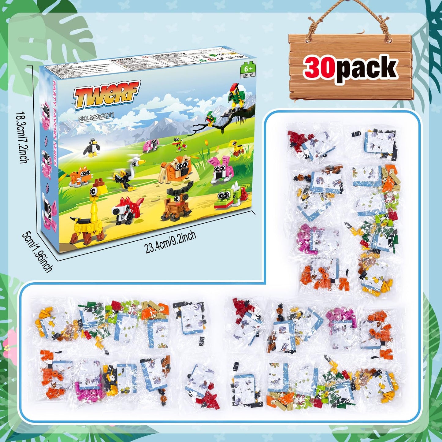 TWERF Valentines Party Favors for Kids – 30 Pack Animals Building Blocks Set (Ages 6-12)