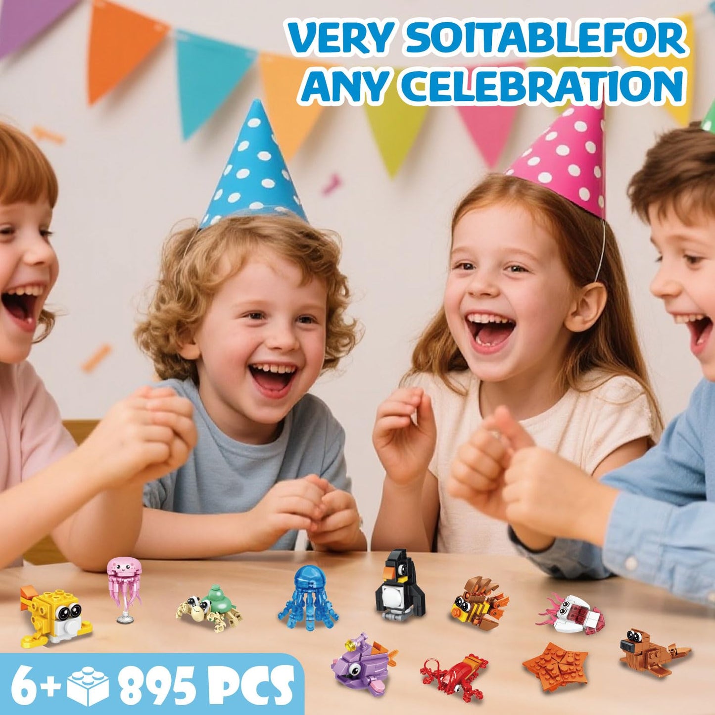 TWERF 30 Packs Ocean Party Favors — 895 PCS Mini Marine Animals Building Blocks for Goodie Bags, Classroom Prizes, Easter & Birthday Parties