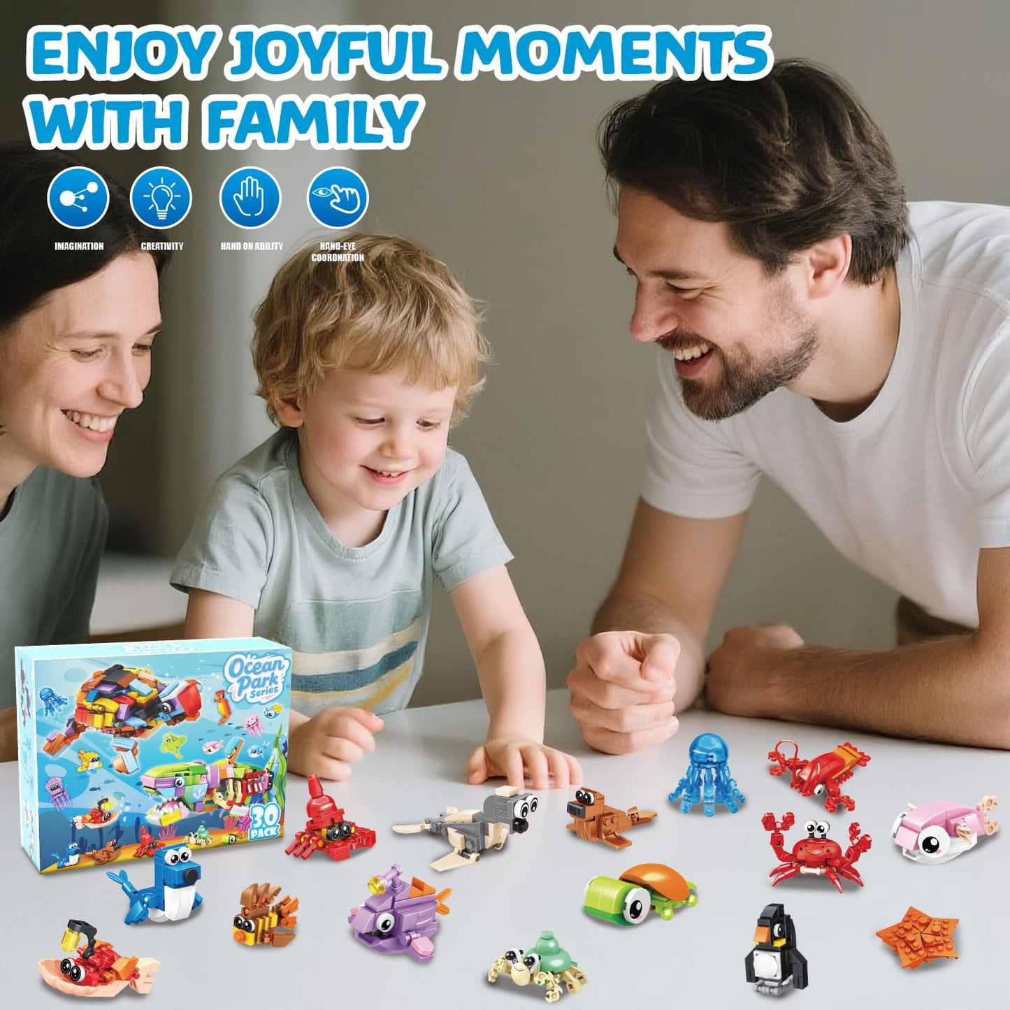 TWERF 30 Packs Ocean Party Favors — 895 PCS Mini Marine Animals Building Blocks for Goodie Bags, Classroom Prizes, Easter & Birthday Parties