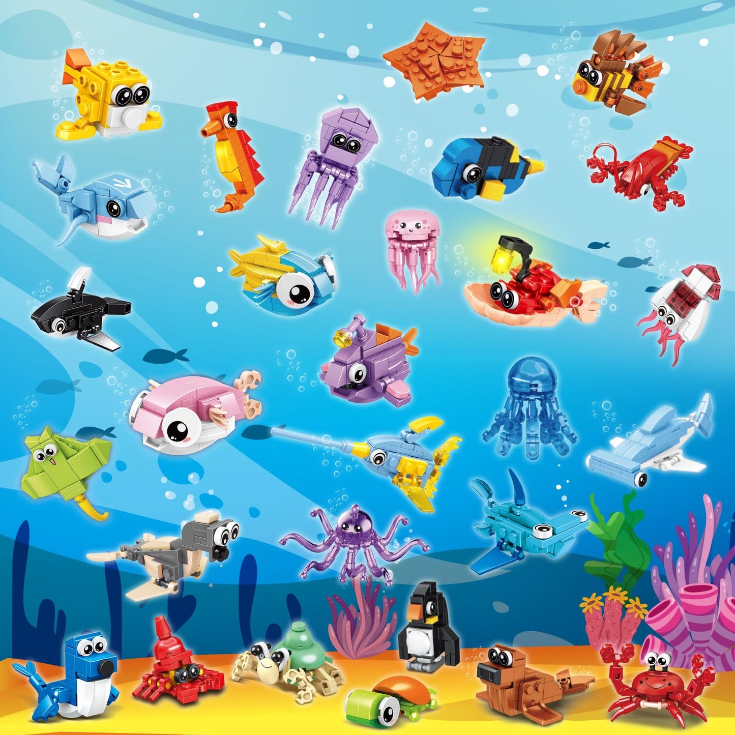 TWERF 30 Packs Ocean Party Favors — 895 PCS Mini Marine Animals Building Blocks for Goodie Bags, Classroom Prizes, Easter & Birthday Parties