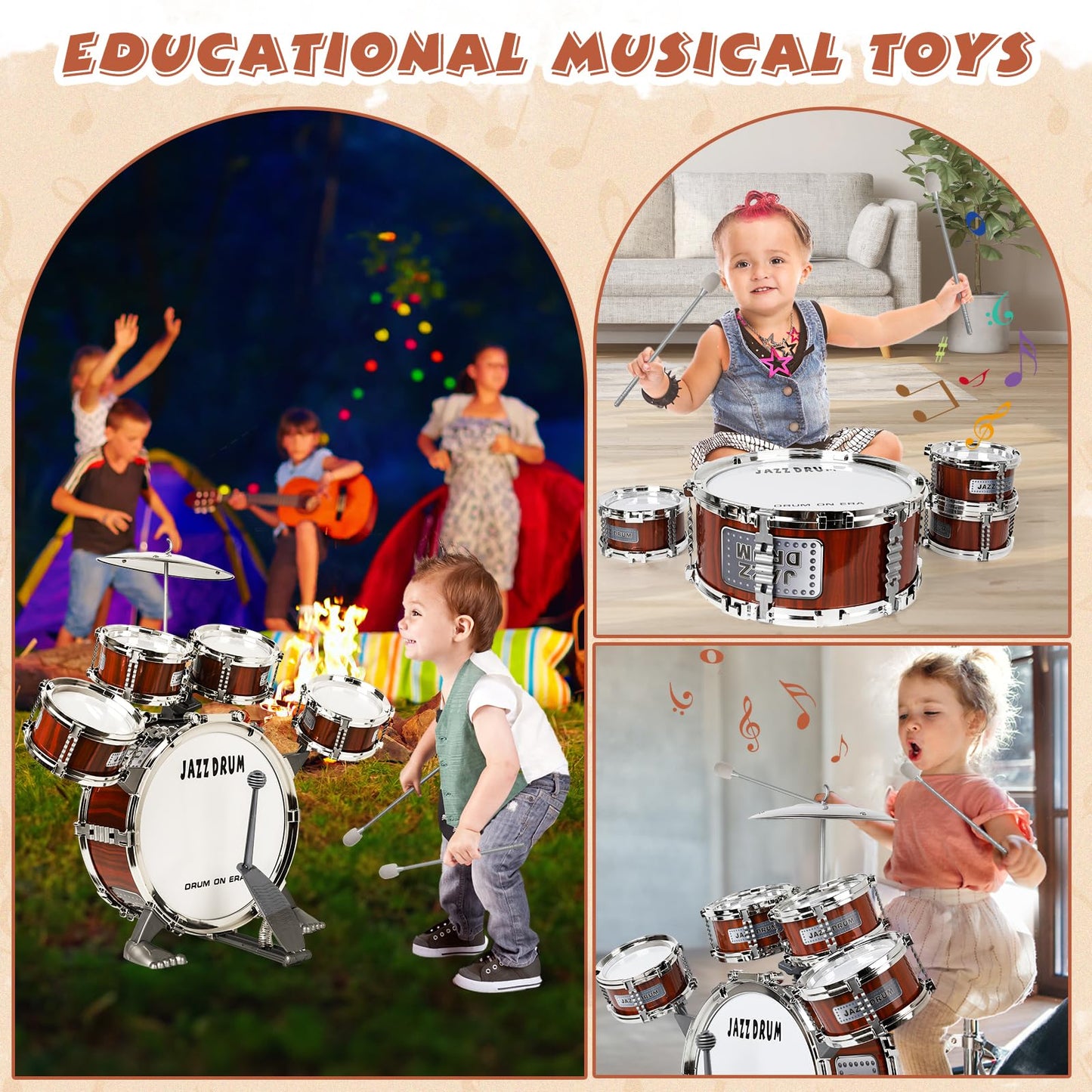TWFRIC Toy Drum Set for Toddlers & Kids – 5-Drum Jazz Kit with Stool & Pedal (Ages 3-5)