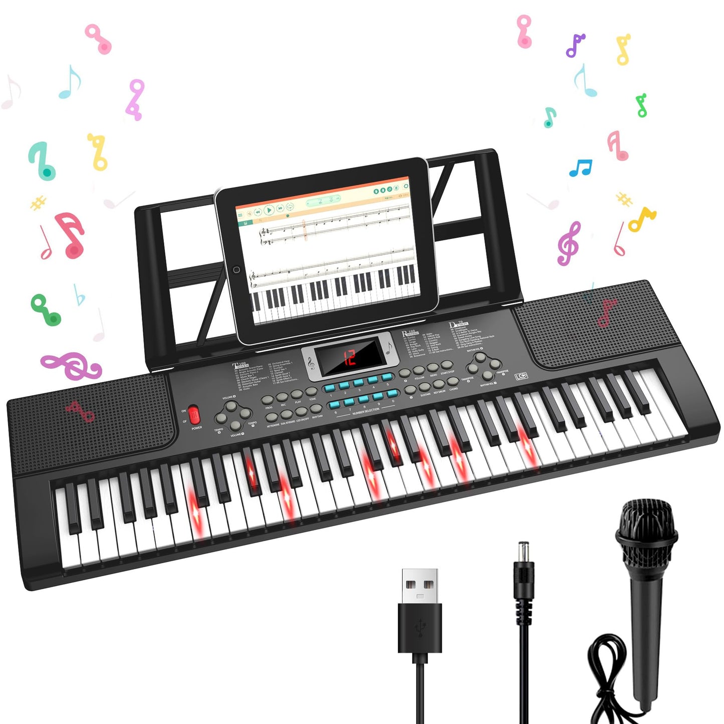 TWFRIC 61-Key Kids Piano Keyboard with Light-Up Keys, Teaching Modes, Dual Speakers
