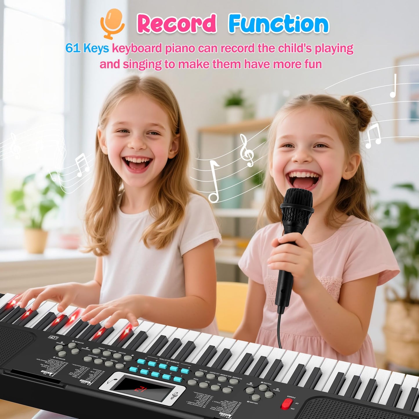 TWFRIC 61-Key Kids Piano Keyboard with Light-Up Keys, Teaching Modes, Dual Speakers