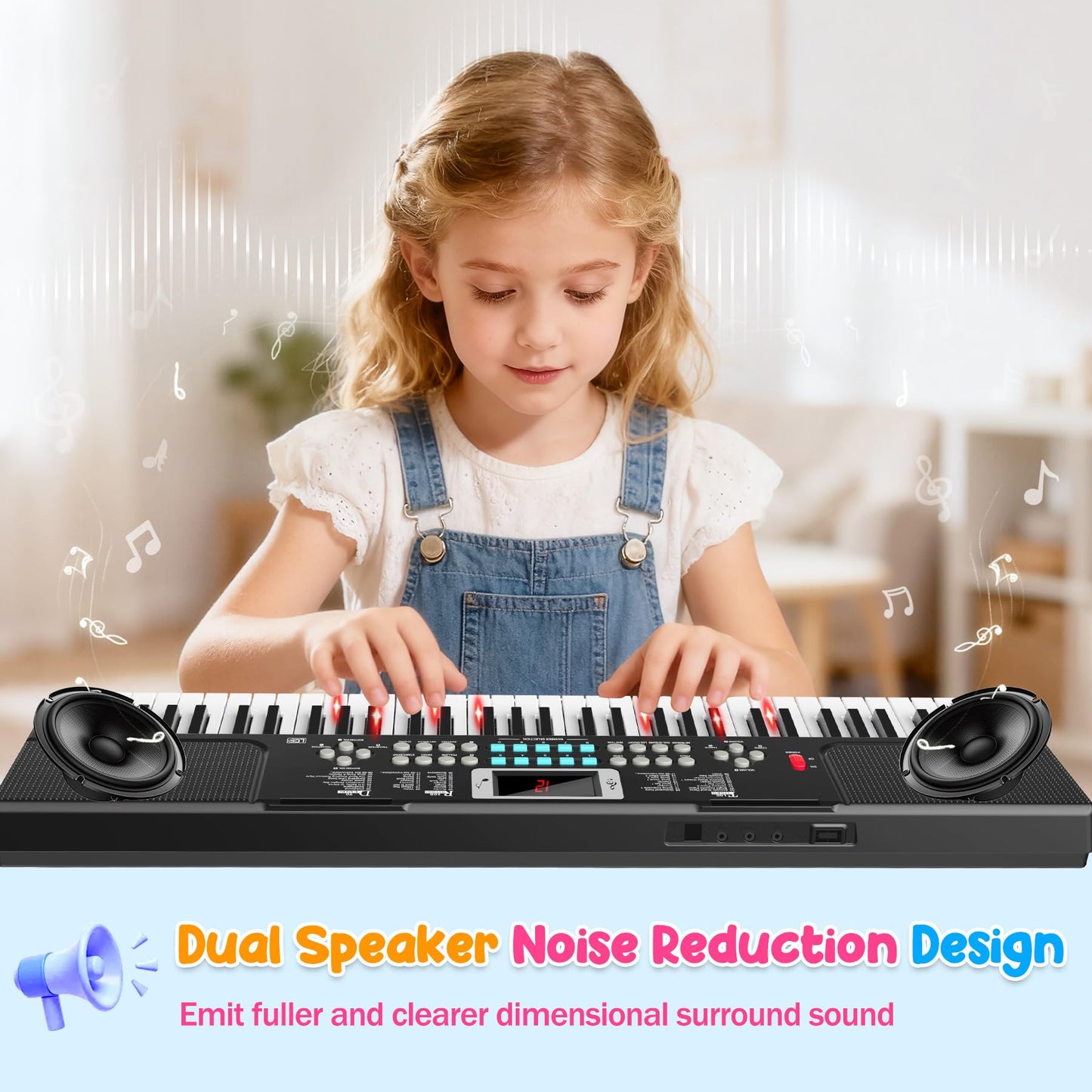 TWFRIC 61-Key Kids Piano Keyboard with Light-Up Keys, Teaching Modes, Dual Speakers
