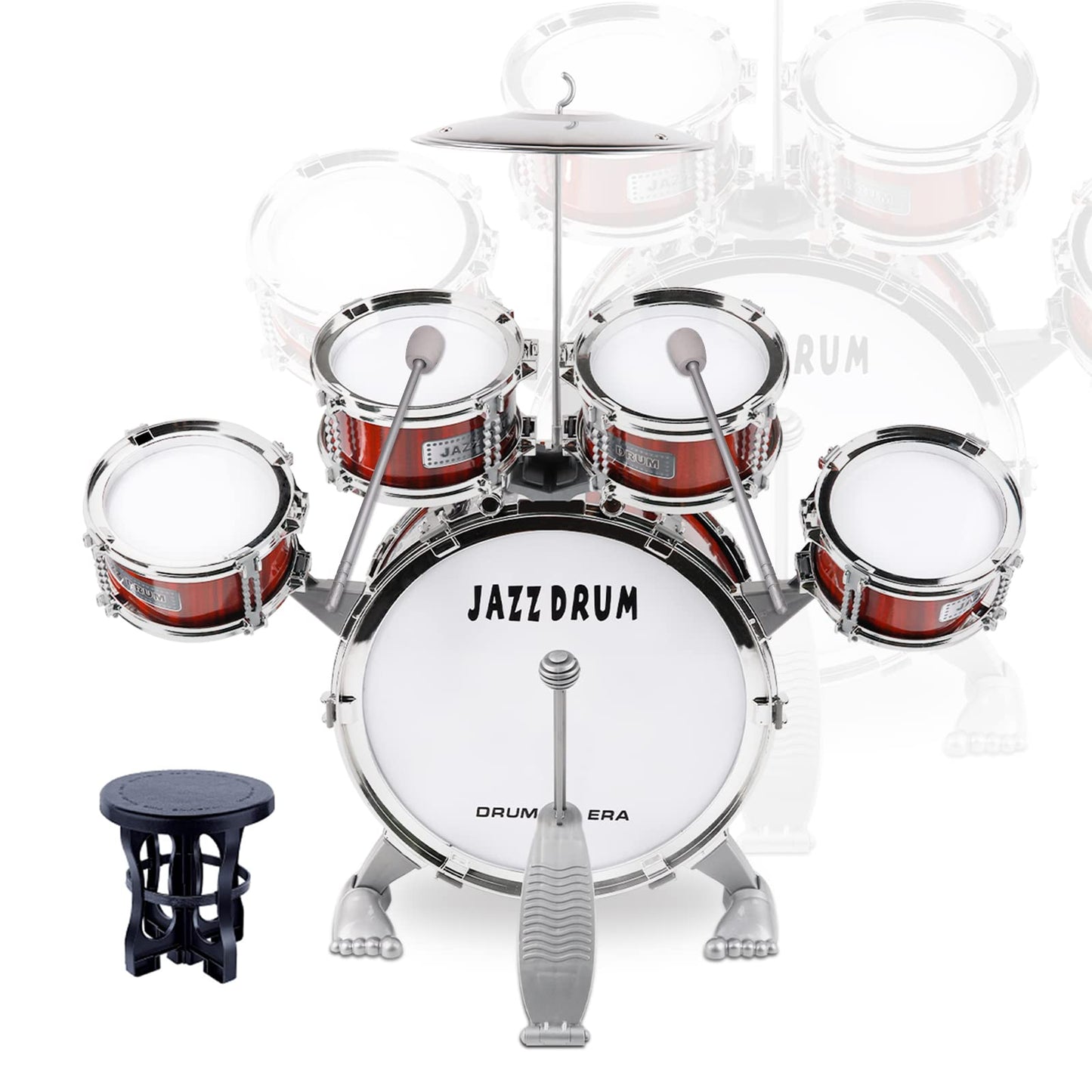 TWFRIC Toy Drum Set for Toddlers & Kids – 5-Drum Jazz Kit with Stool & Pedal (Ages 3-5)