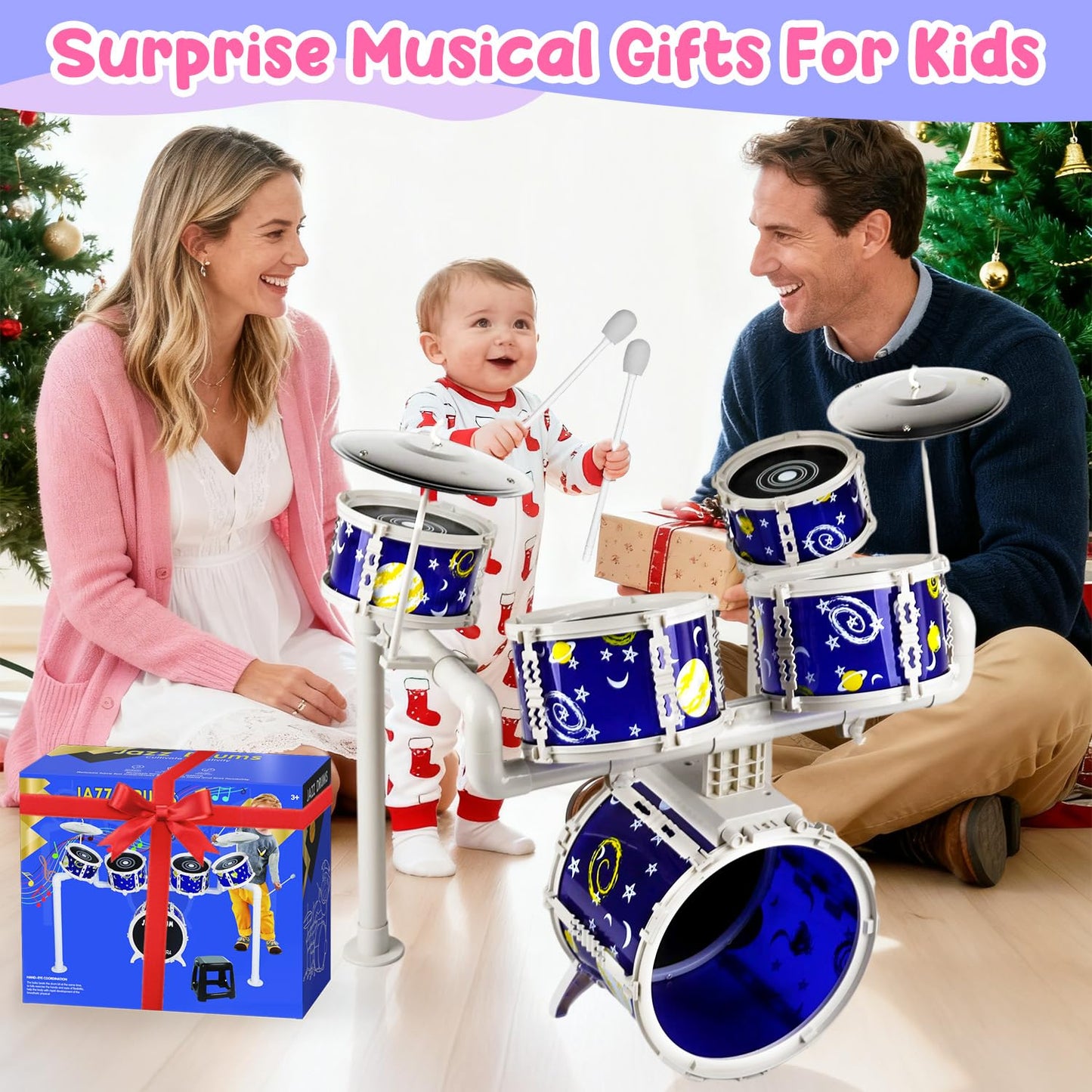 TWFRIC Toy Drum Set for Kids – 5-Drum Toddler Jazz Kit for Ages 3-5