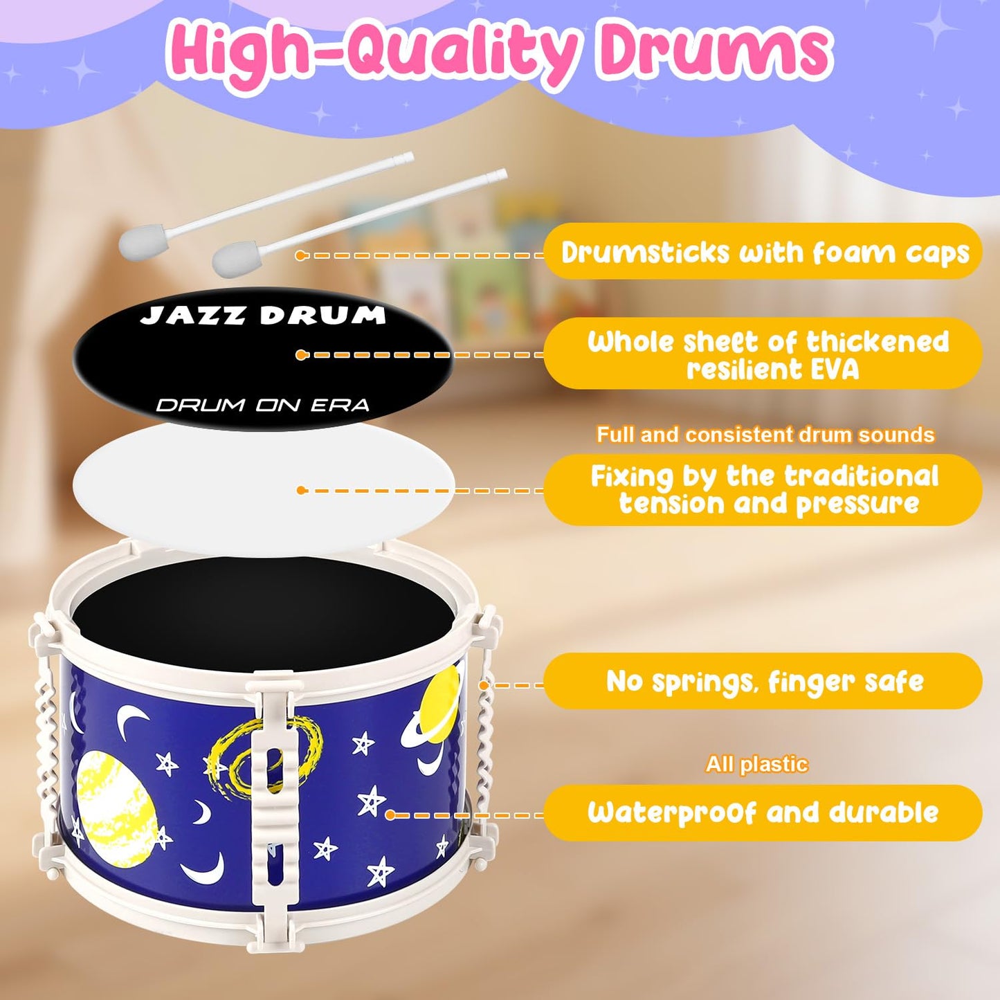 TWFRIC Toy Drum Set for Kids – 5-Drum Toddler Jazz Kit for Ages 3-5