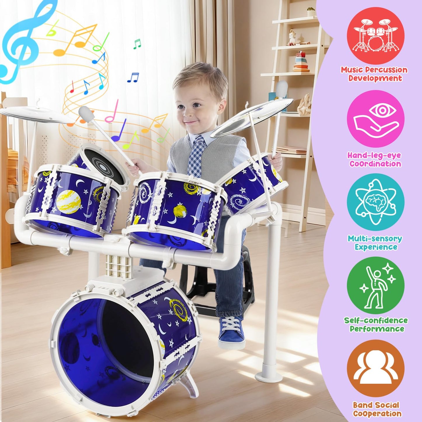 TWFRIC Toy Drum Set for Kids – 5-Drum Toddler Jazz Kit for Ages 3-5