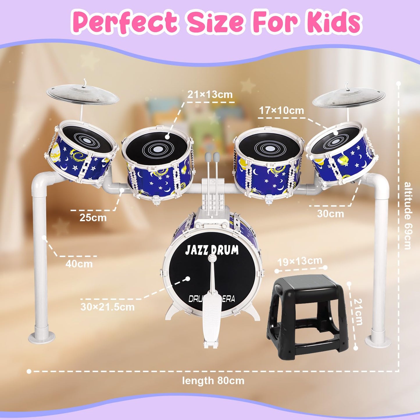 TWFRIC Toy Drum Set for Kids – 5-Drum Toddler Jazz Kit for Ages 3-5