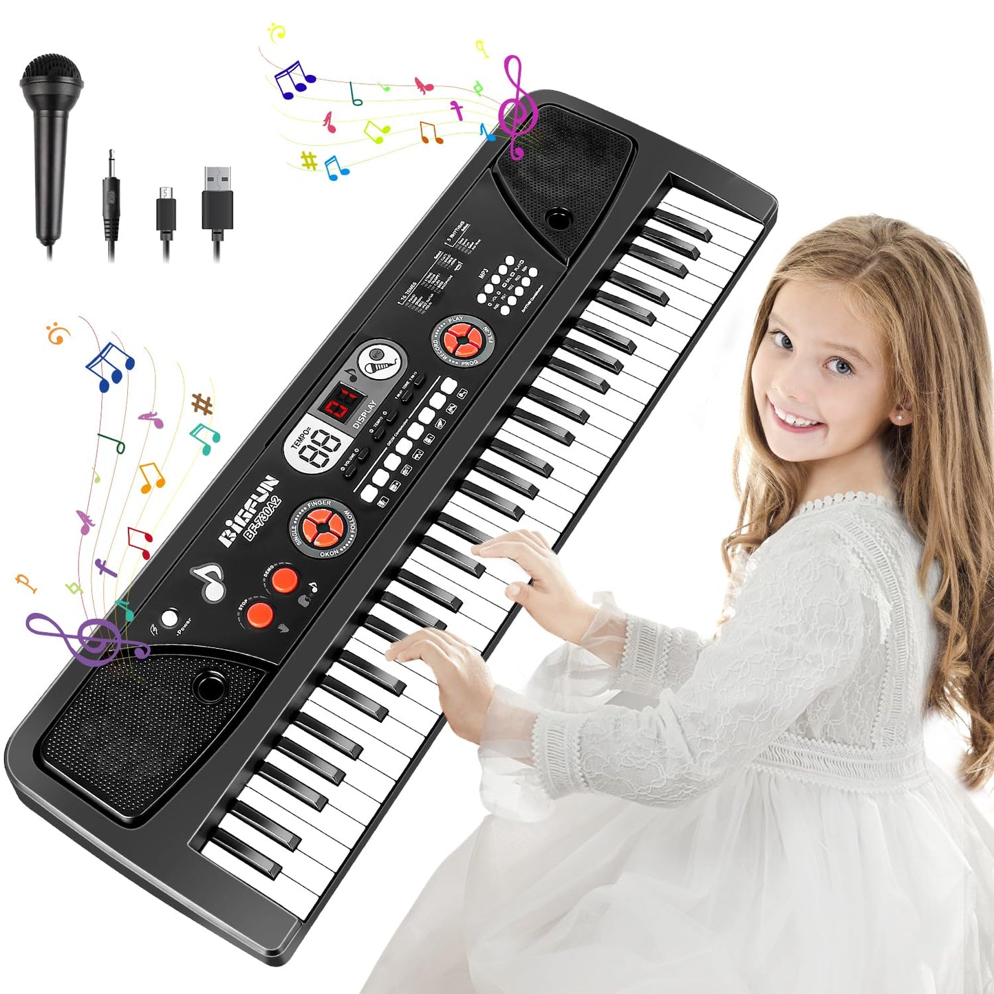 TWFRIC Upgrade Keyboard Piano for Kids - 61-Key Electronic Keyboard with LED Screen & Microphone