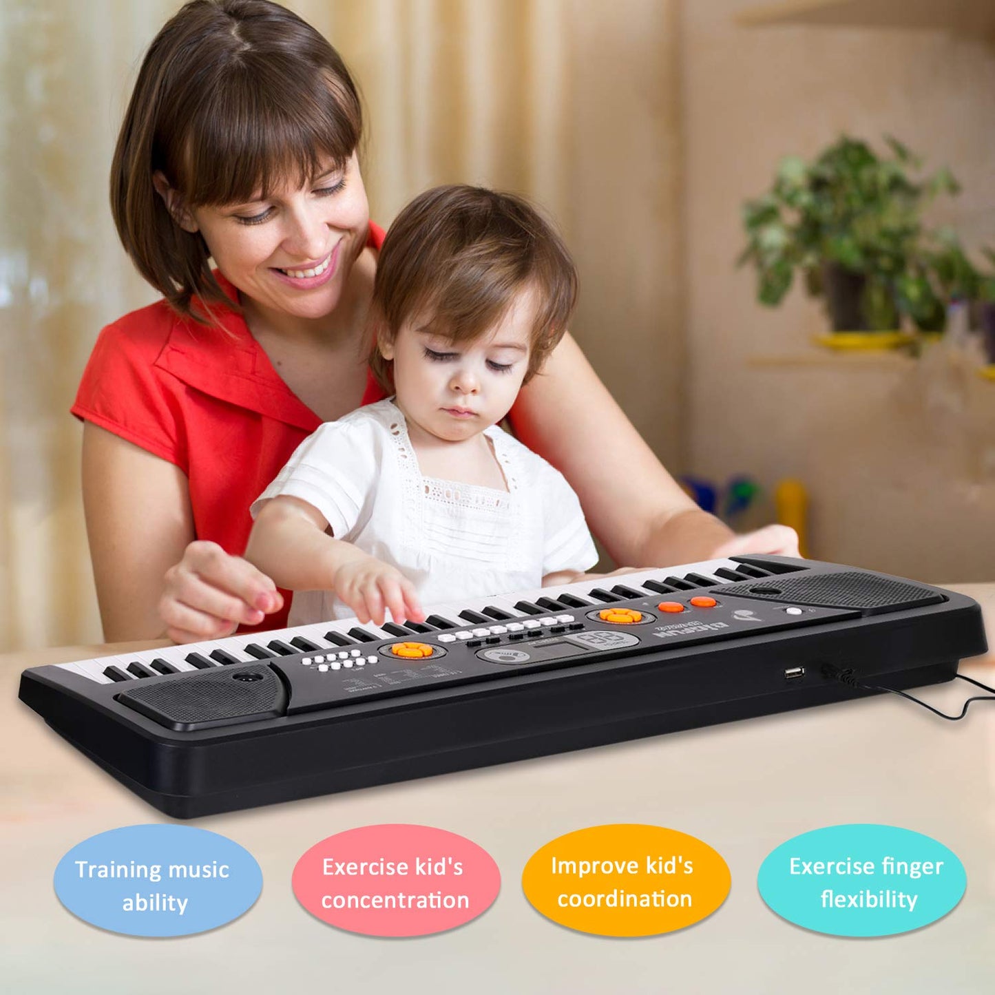 TWFRIC Upgrade Keyboard Piano for Kids - 61-Key Electronic Keyboard with LED Screen & Microphone