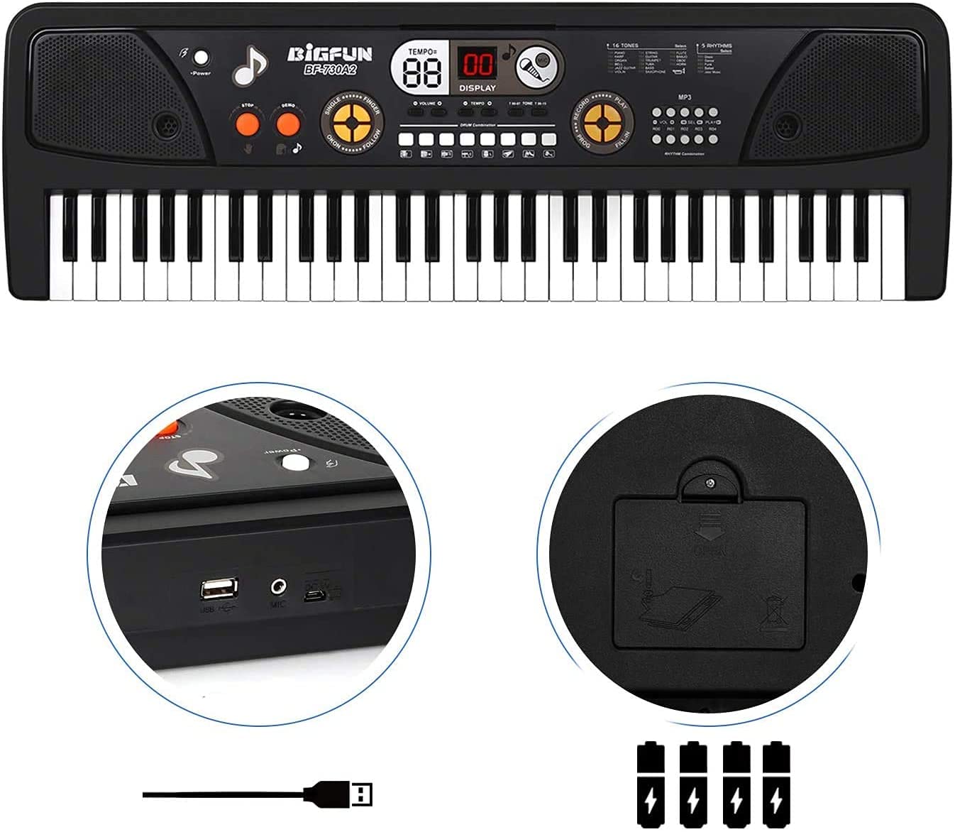 TWFRIC Upgrade Keyboard Piano for Kids - 61-Key Electronic Keyboard with LED Screen & Microphone