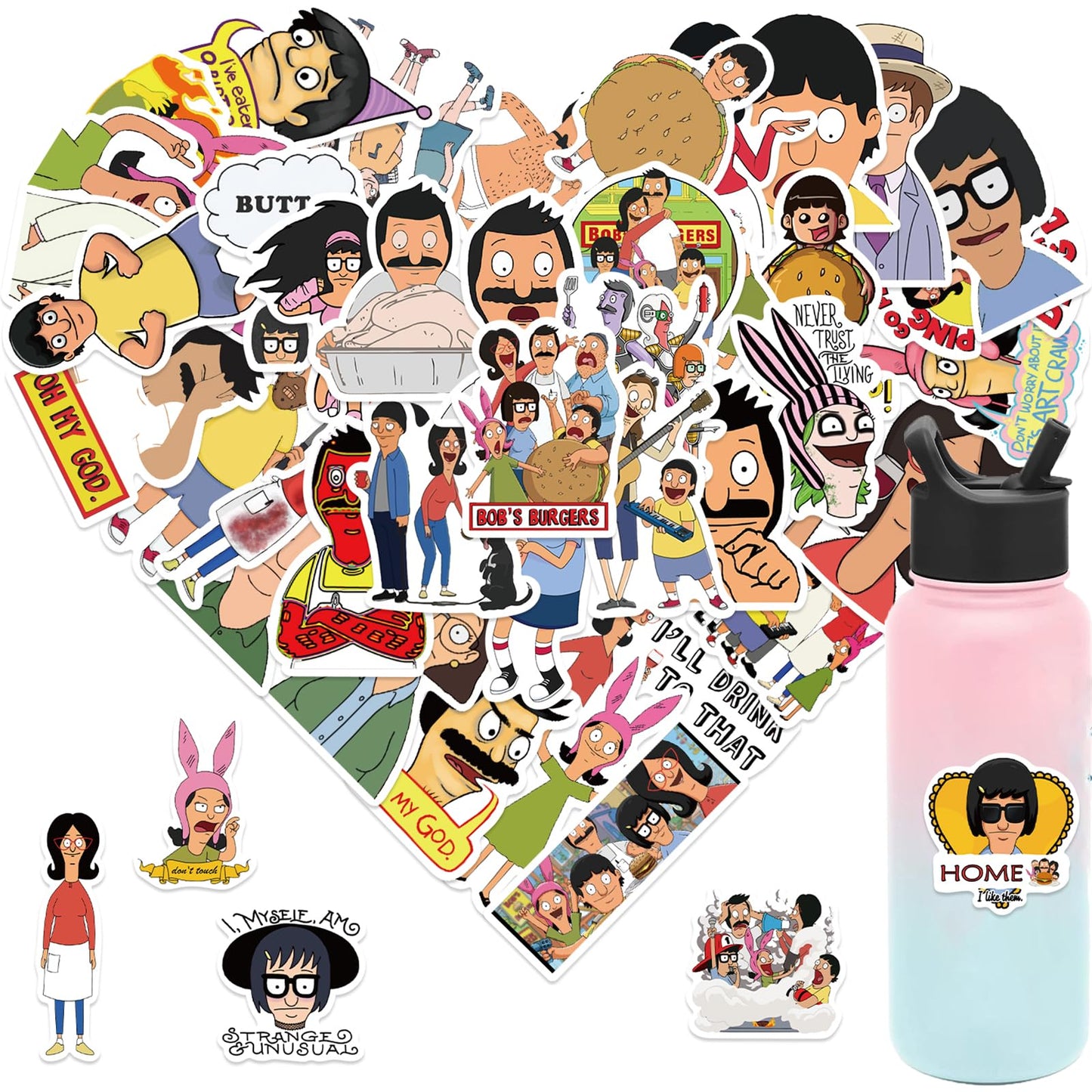 TWGOGOTIC Bob's Burgers Stickers – 50 Waterproof Vinyl Stickers for Water Bottles, Laptops & More
